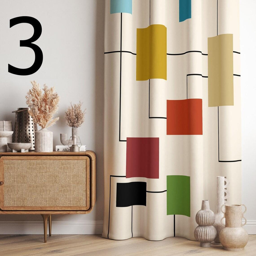 Mid Century Modern Curtains, 70s Bauhaus Curtains, Retro Blackout Curtain, Retro Grommet Curtain, Bauhaus Print Drapes, Mcm Curtains