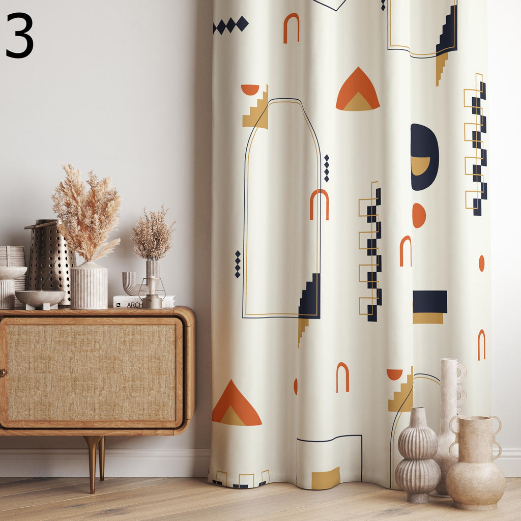 Retro Curtains, Mid Century Modern Curtain Panels, Retro Drapes, Retro 60s 70s Mid Century Modern Geometric Curtains, Retro Home Decor