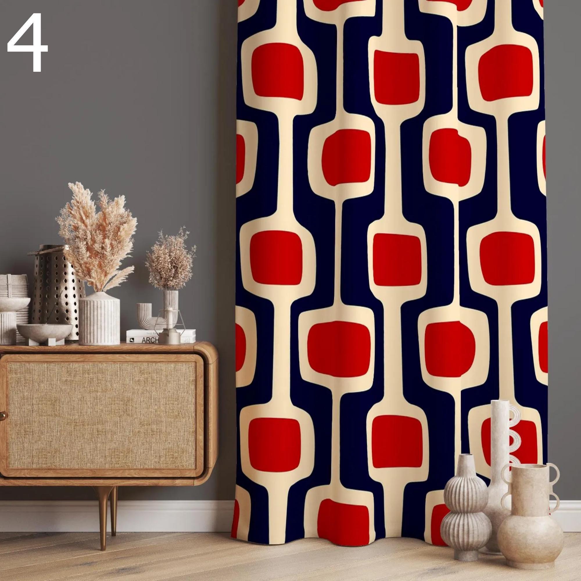 Retro Curtains, Mid Century Style Curtain, 70s Retro Window Curtains, Geometric Abstract Curtains, Mid Century Abstract Printed Curtain