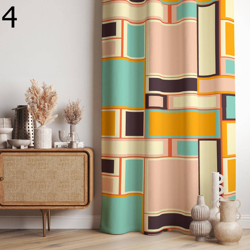 Mid Century Modern Curtains, 70s Bauhaus Curtains, Retro Blackout Curtain, Retro Grommet Curtain, Bauhaus Print Drapes, Mcm Curtains