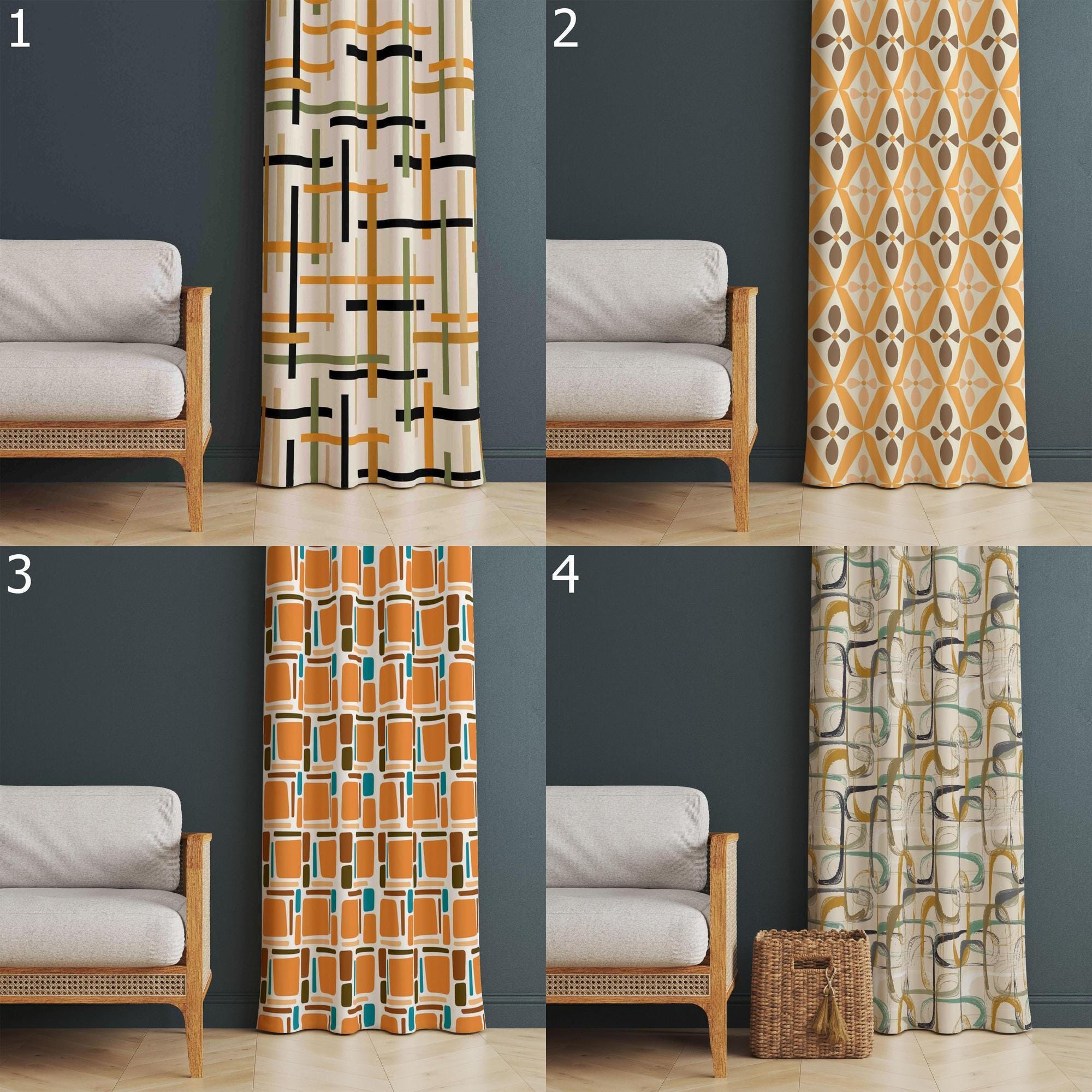 Mid Century Modern Curtains, Retro Geometric Drapes, 60s 70s Style Window Panels, Orange & Beige Abstract Curtain, Vintage Mod Decor Panels