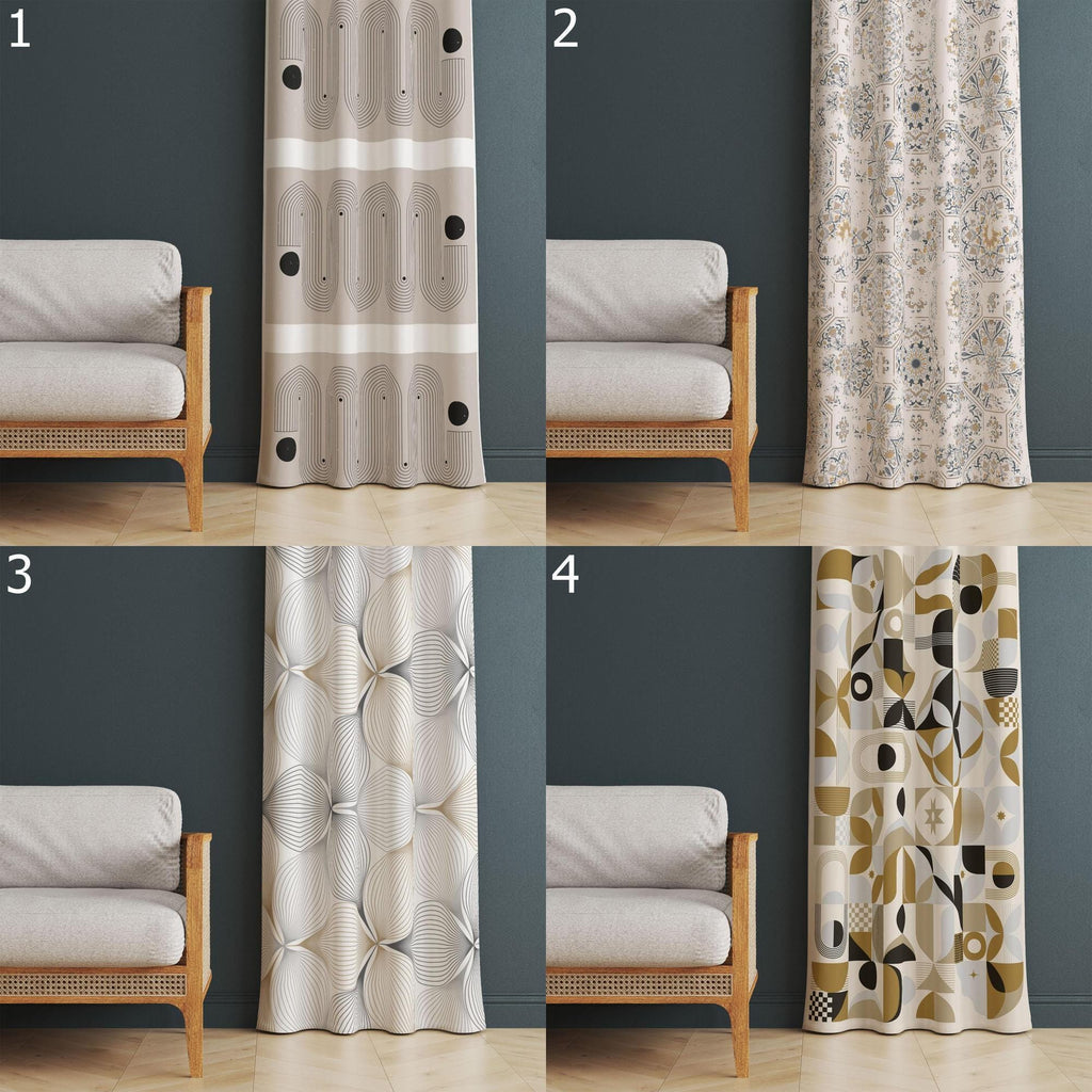 Modern Geometric Printed Curtain, Boho Abstract Curtains, Mid-Century Modern Panel Curtain, Geometric Art Panels, Minimalist Elegant Curtain