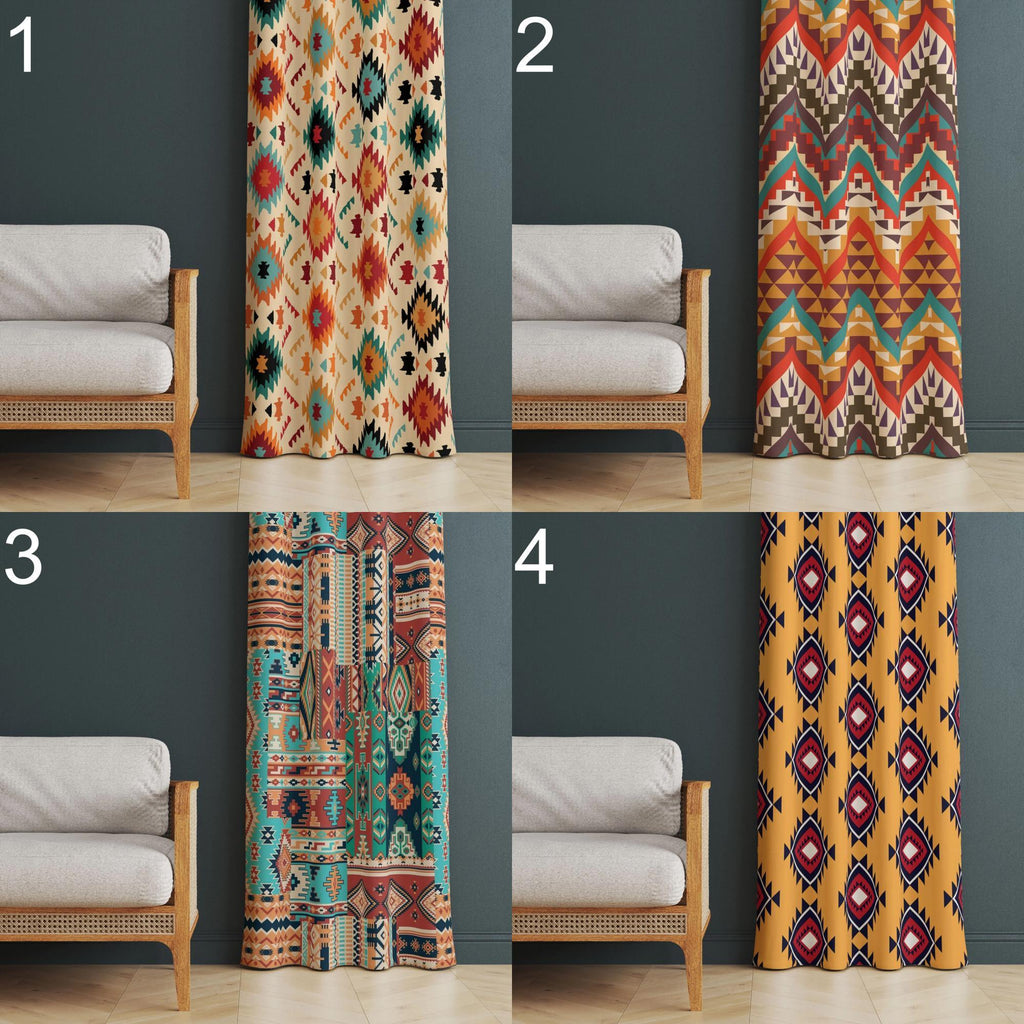 Southwestern Curtains, Ethnic Curtain Print Panels, Southwestern Drapes Panel, Western Blackout Curtains, Southwestern Grommet Curtain