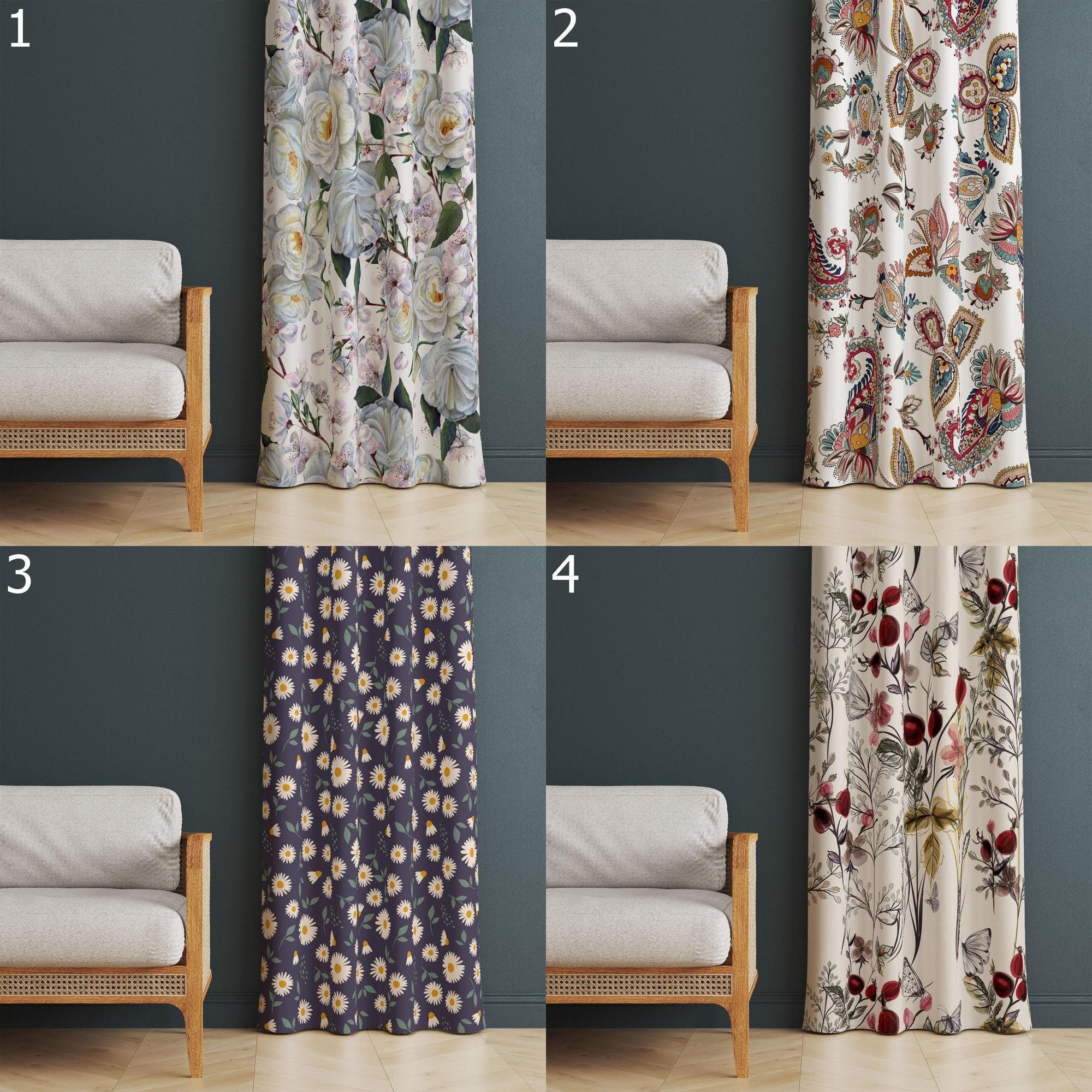 Vintage Floral Curtain Panels, Retro Floral Drapes, Floral Print Curtains, Botanical Blossom Drapes