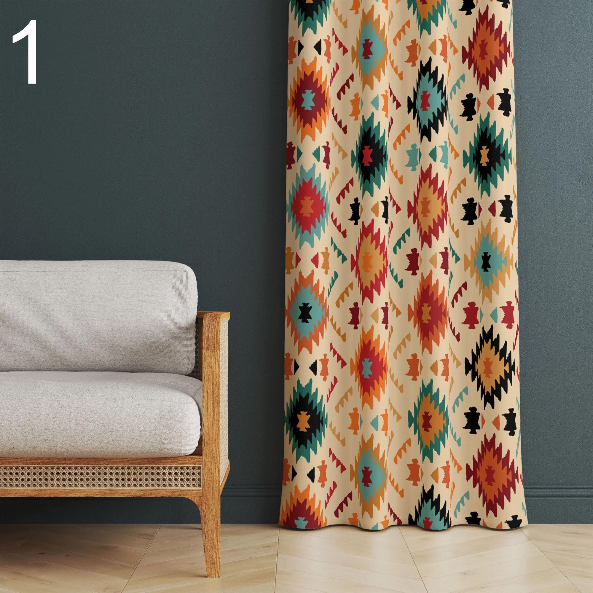 Southwestern Curtains, Ethnic Curtain Print Panels, Southwestern Drapes Panel, Western Blackout Curtains, Southwestern Grommet Curtain