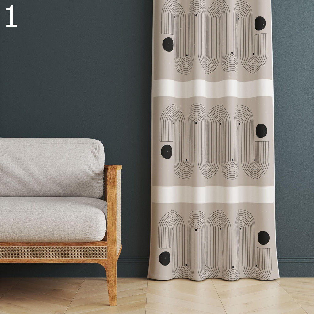 Modern Geometric Printed Curtain, Boho Abstract Curtains, Mid-Century Modern Panel Curtain, Geometric Art Panels, Minimalist Elegant Curtain