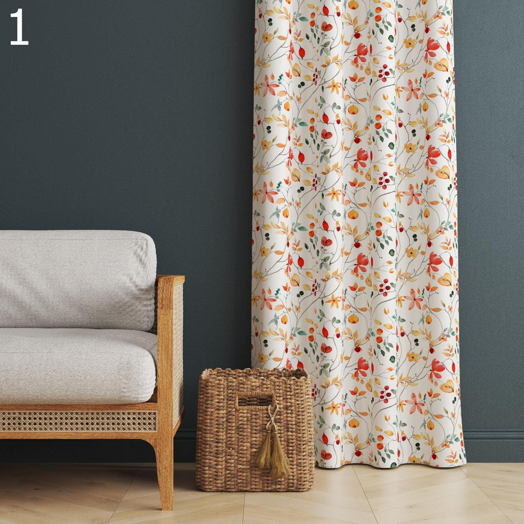 Farmhouse Floral Style Panel Curtains, Retro Floral Curtains, Wildflowers Living Room Curtains, Mid Century Floral Curtain Panels