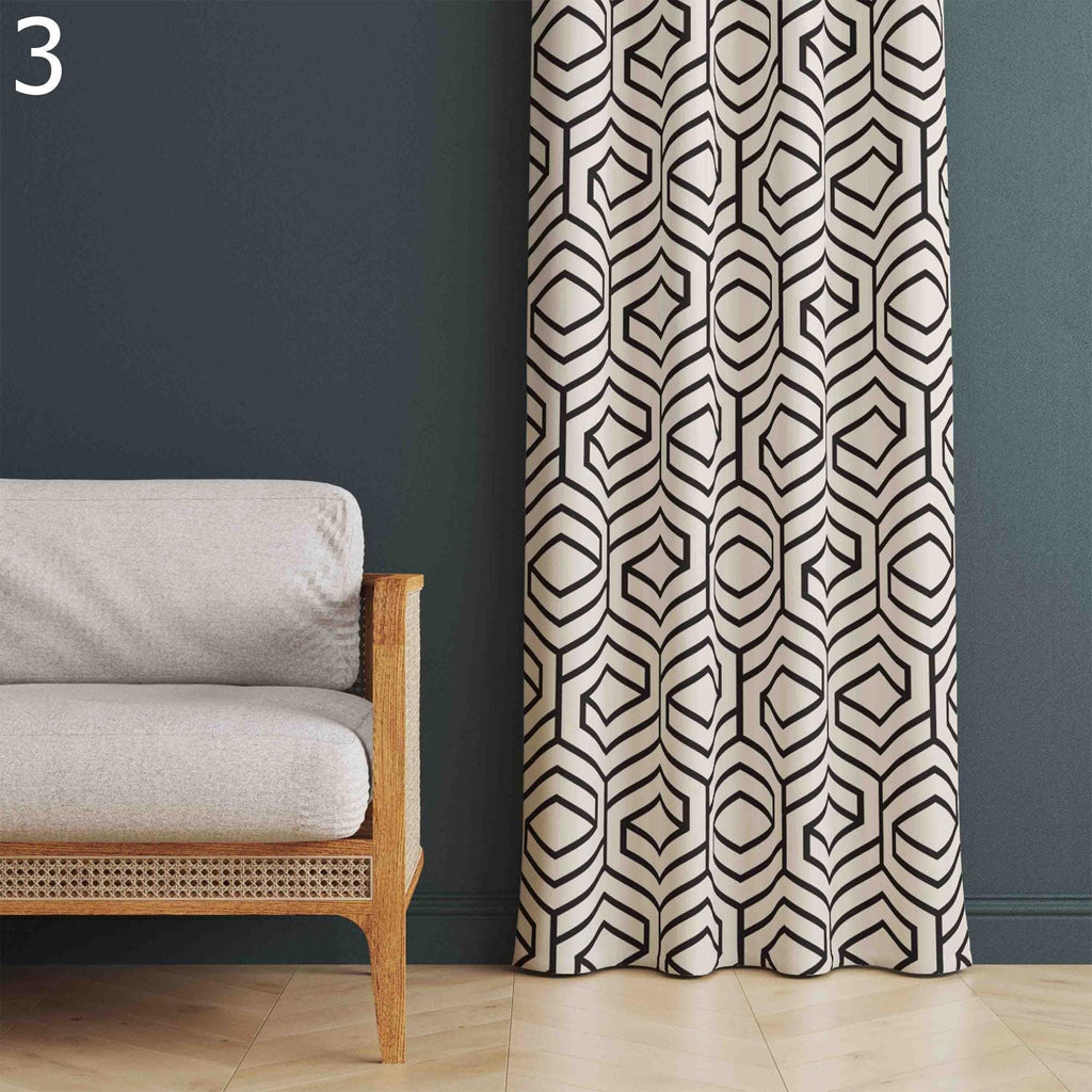 Black Curtain Panels, Retro Boho Curtains, Mcm Curtain, Abstract Retro Style Living Room Curtain, Mod Curtains