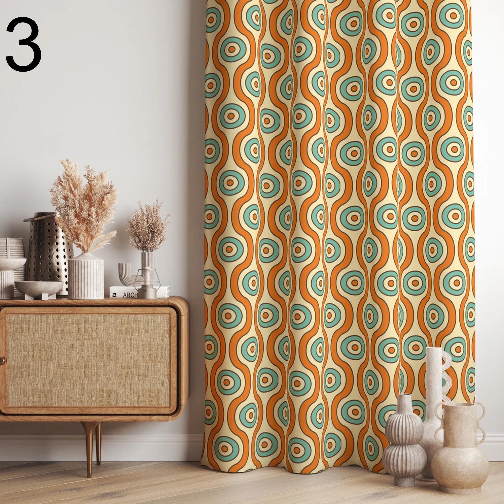 Mid Century Modern Curtain Panels, Retro Curtains, Hippie Retro Window Curtain, Abstract Retro Style Living Room Curtain, Boho Curtains