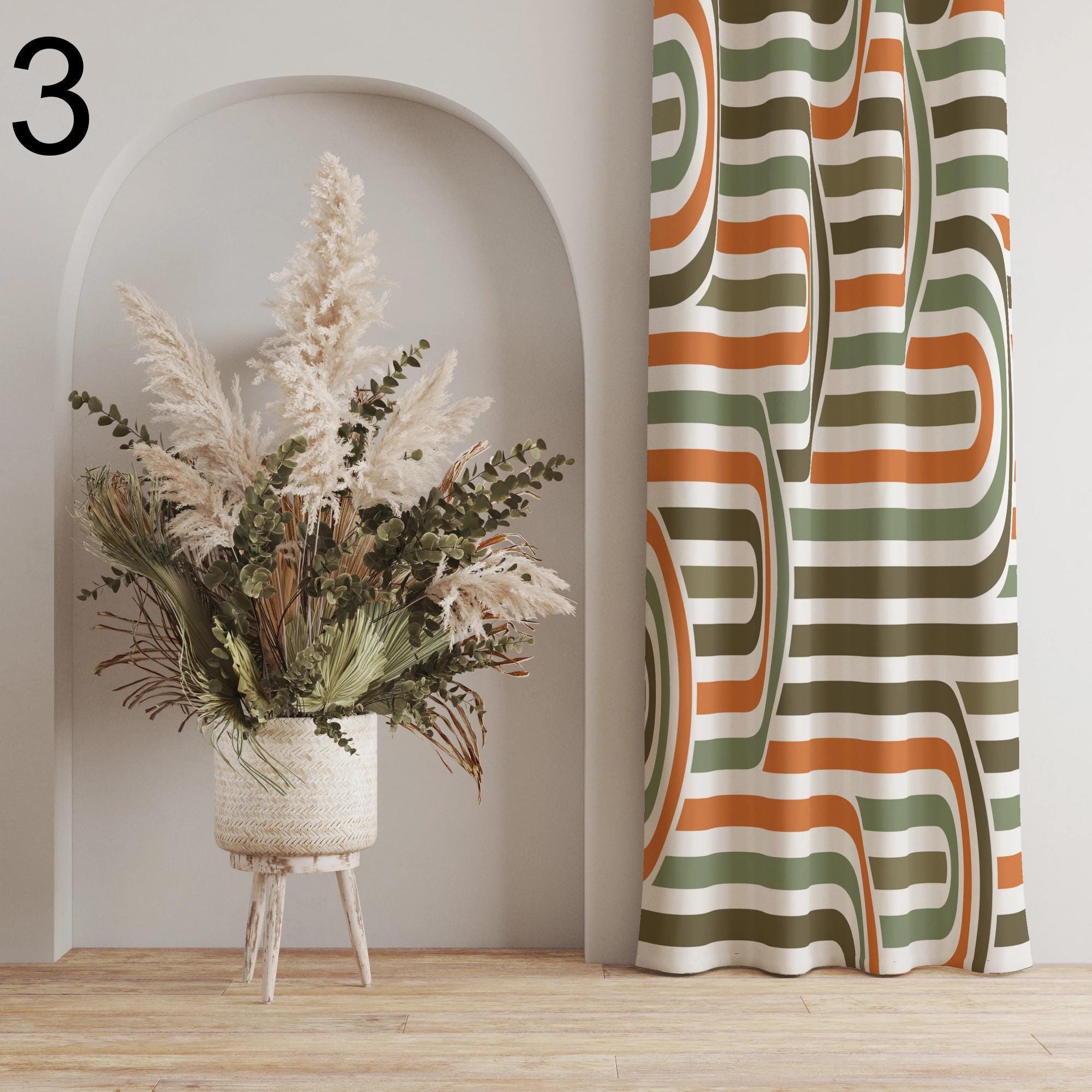 Retro Curtains, Boho Rainbow Retro Curtains, 70s Print Curtain, Abstract Curtain Panel, Golden Orange 1970s Curtain, Mid-Century Curtain
