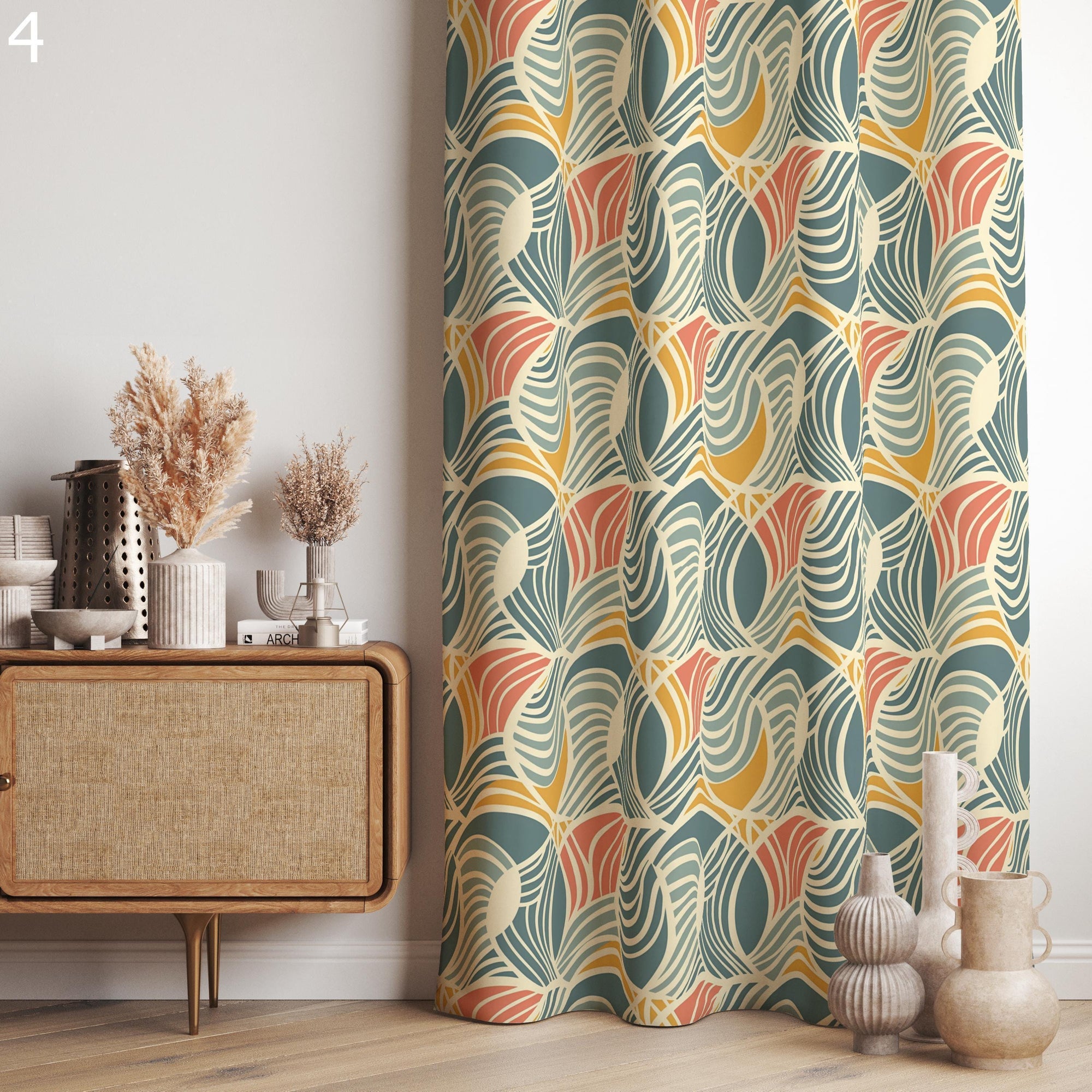 Retro Vintage Style Curtains, 70s Retro Grommet Drapes, 70s Boho Blackout Window Curtain, Mid-Century Modern Curtains, MCM Curtains