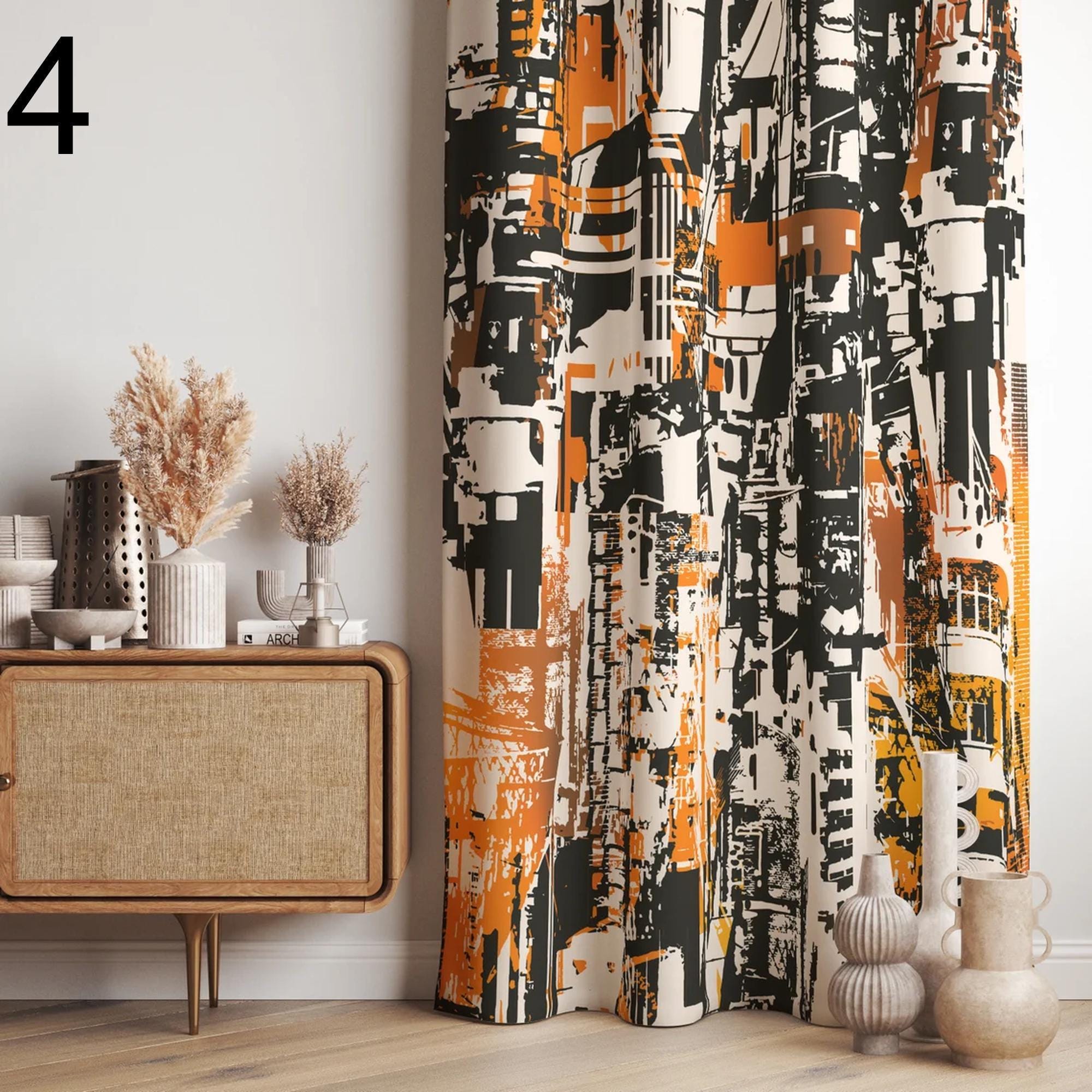 Mid Century Modern Curtain Panels, Retro Curtains, Hippie Retro Window Curtain, Abstract Retro Style Living Room Curtain, Boho Curtains