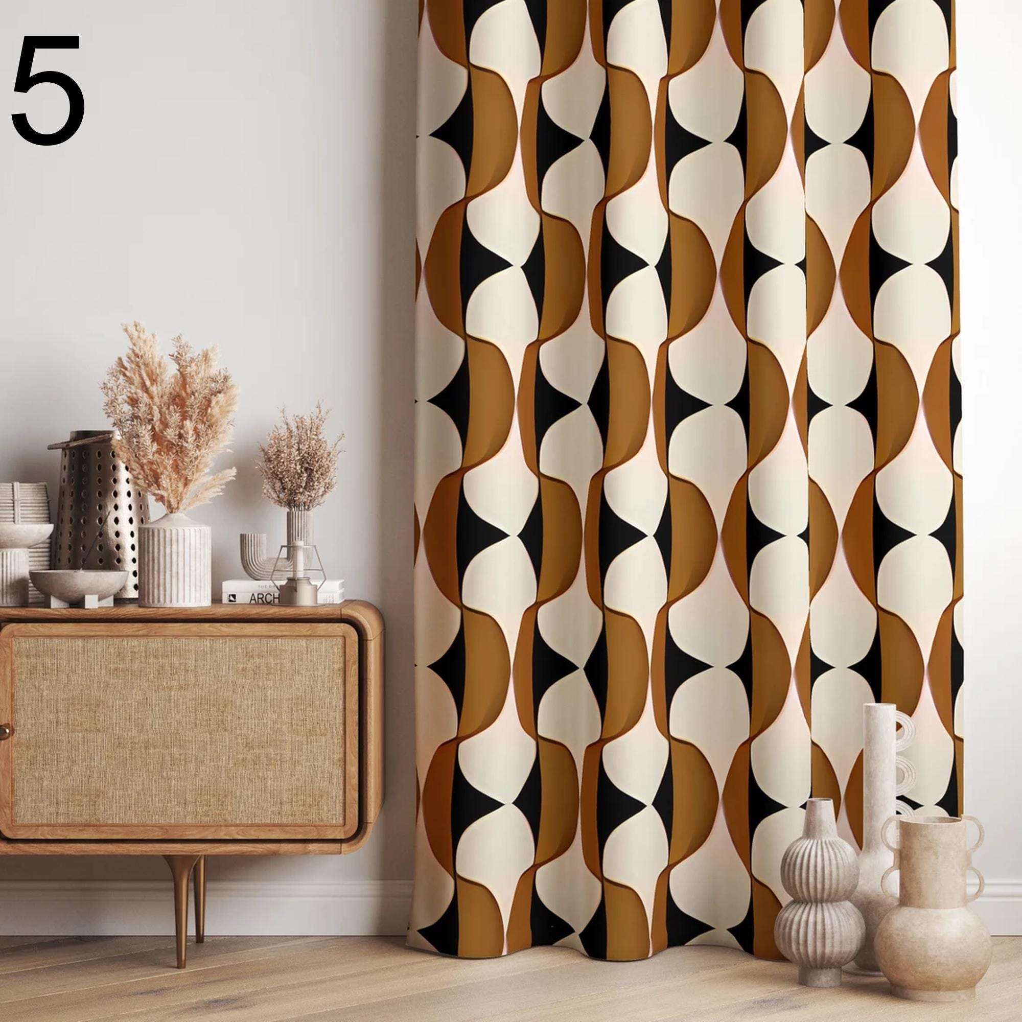 Mid Century Modern Curtain Panels, Retro Curtains, Hippie Retro Window Curtain, Abstract Retro Style Living Room Curtain, Boho Curtains