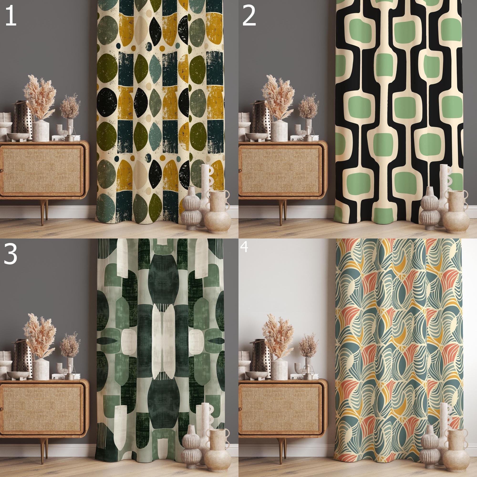 Retro Vintage Style Curtains, 70s Retro Grommet Drapes, 70s Boho Blackout Window Curtain, Mid-Century Modern Curtains, MCM Curtains
