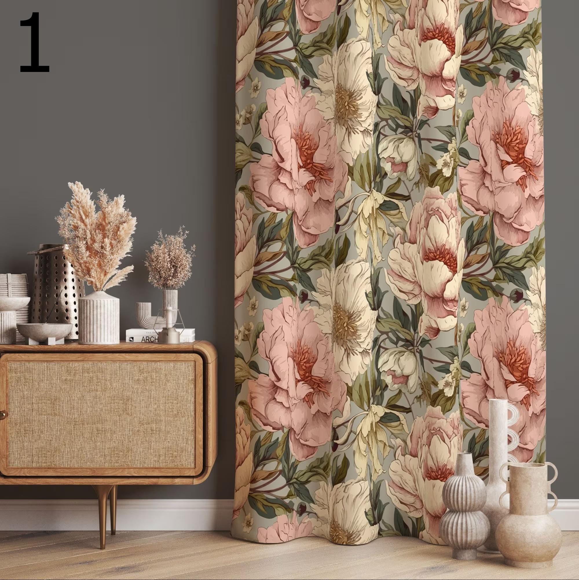 Vintage Floral Curtains, Farmhouse Flowers Curtain Panels, Country Floral Printed Curtain, 70s Floral Curtains, 80s Floral Drapes Panel