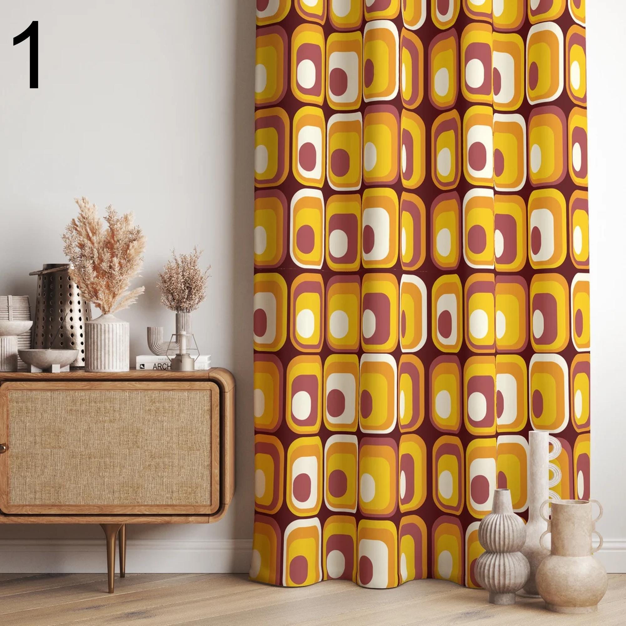 Mid Century Modern Curtain Panels, Retro Curtains, Hippie Retro Window Curtain, Abstract Retro Style Living Room Curtain, Boho Curtains