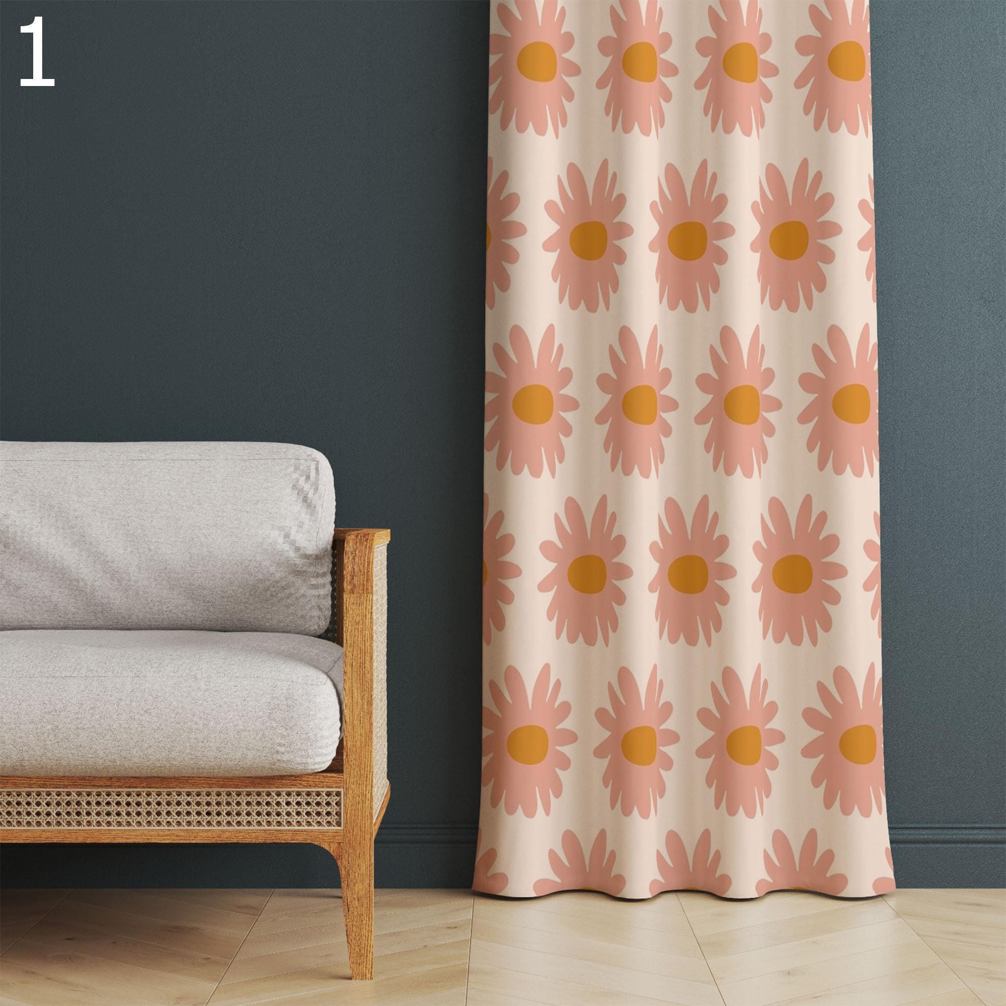70s Retro Curtain, Retro Boho Curtain Panel, Retro Rod Pocket Curtain, Mid Century Grommet Colorful Curtains