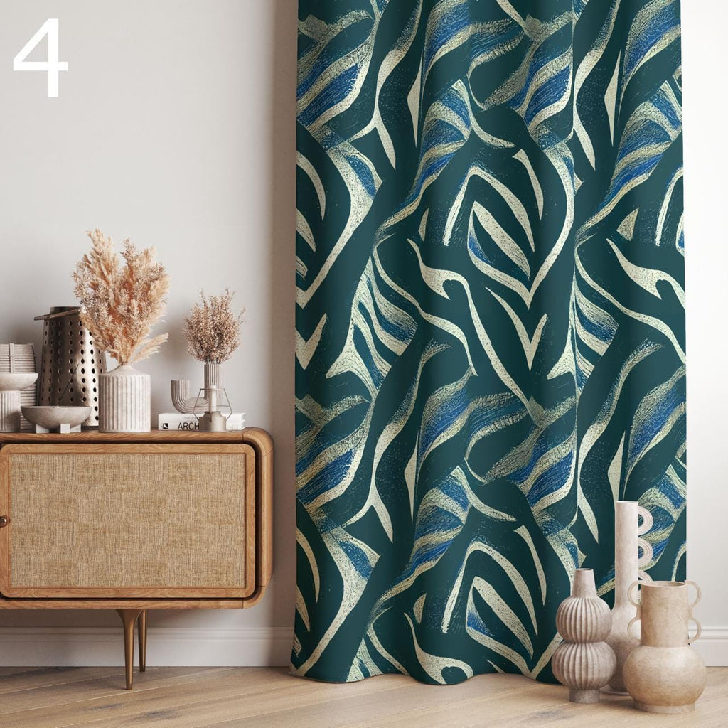 Modern Abstract Curtains, Geometric Line Art Drapes, Boho Graphic Window Panels, Blue Neutral Art Deco Curtains