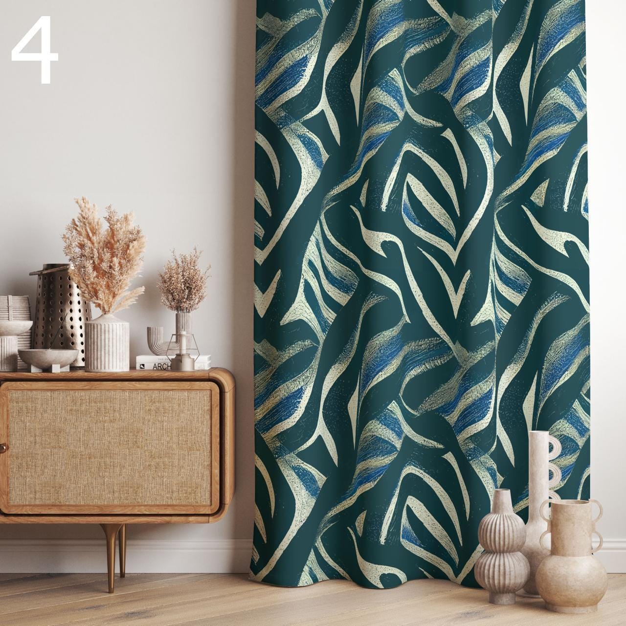 Modern Abstract Curtains, Geometric Line Art Drapes, Boho Graphic Window Panels, Blue Neutral Art Deco Curtains