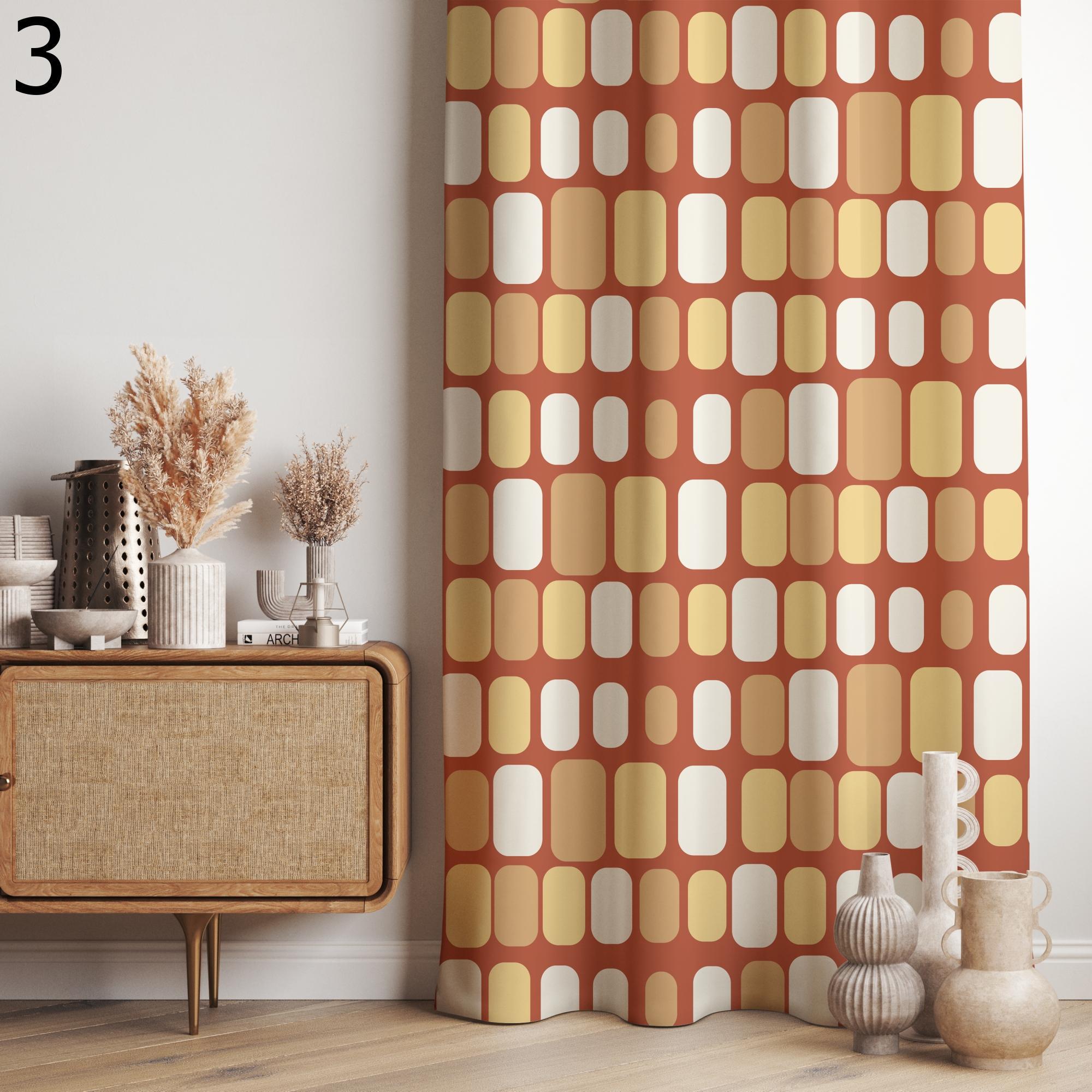 Retro Pink Beige Curtains, Mid Century Modern Curtain Panels, Retro Geometric Curtains, Mcm Panels, 70s Retro Living Room Panel Curtains