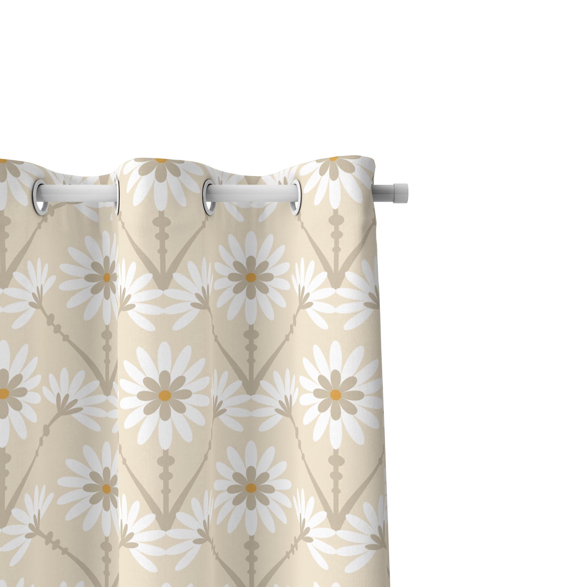 Retro Floral Curtain Panels, Floral Abstract Window Curtain, Retro Vintage Flowers Blackout Drapes, Daisy Flowers Grommet Print Panels