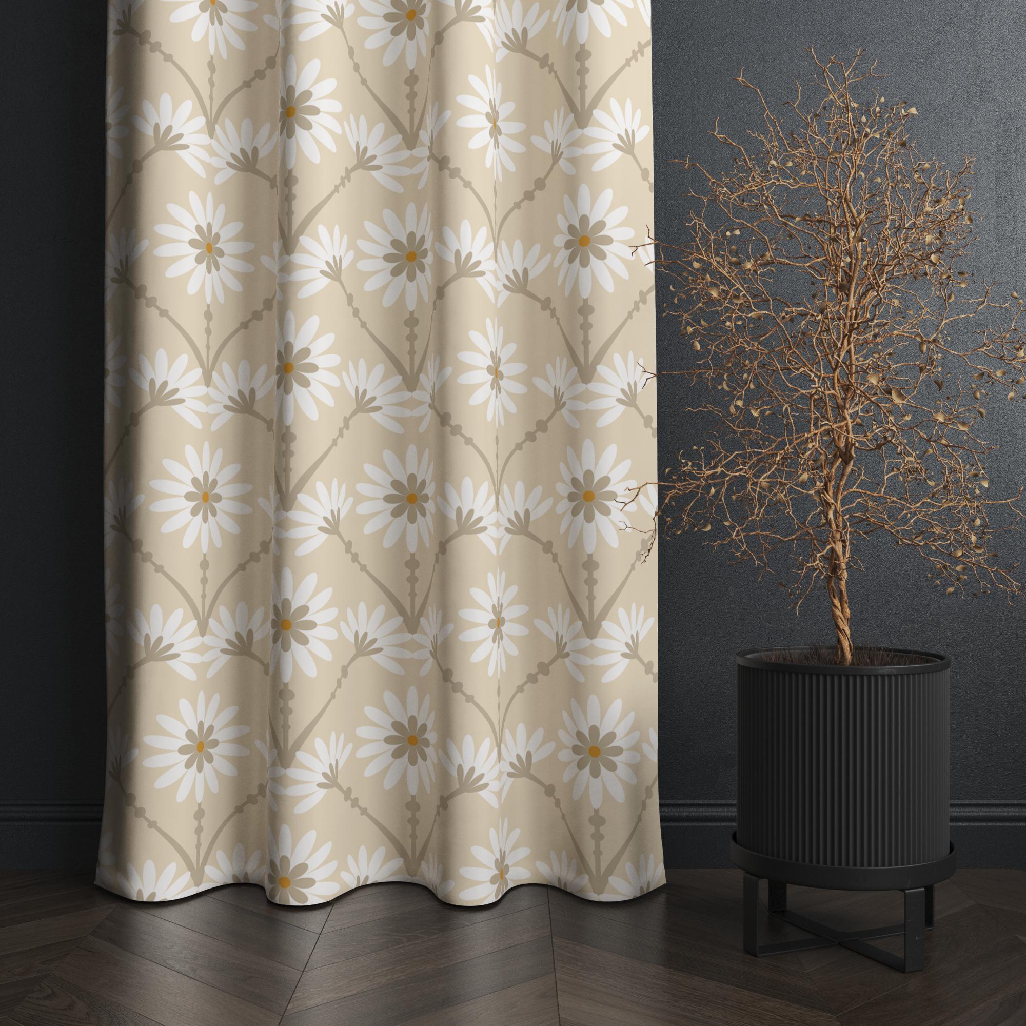 Retro Floral Curtain Panels, Floral Abstract Window Curtain, Retro Vintage Flowers Blackout Drapes, Daisy Flowers Grommet Print Panels