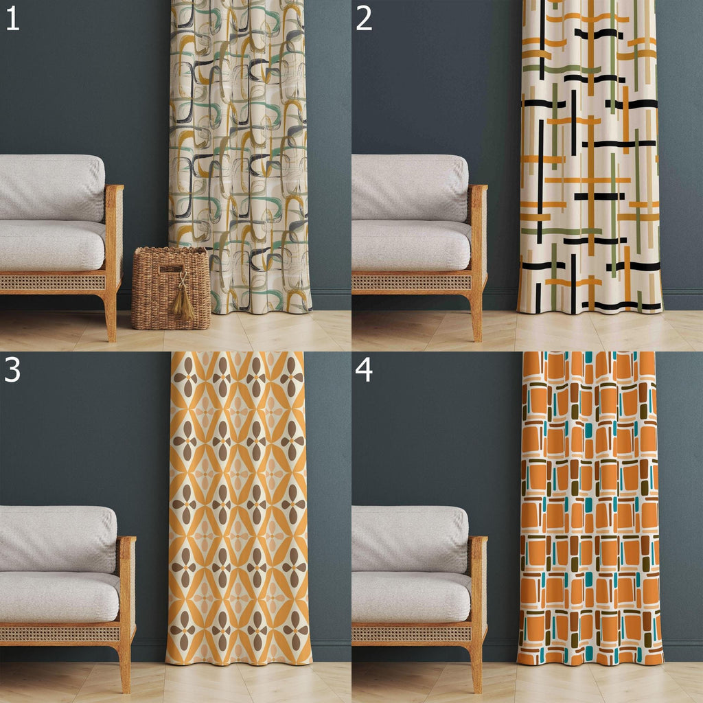 Retro Curtains, Mid Century Modern Curtain Panels, 70s Retro Window Curtain, Mcm Retro Style Living Room Curtain, 80s Curtain Panels