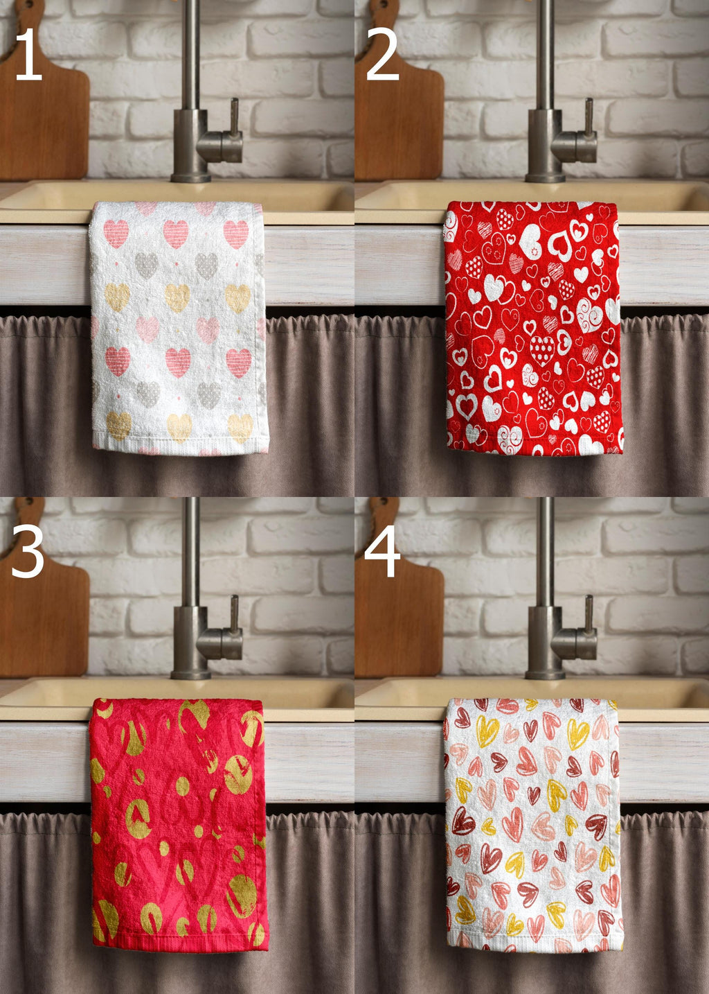 Love Kitchen Towels, Valentine's Day Tea Towels, Hearts Dish Towel, Romantic Hand Towel, Valentine's Days Pink Kitchen Towel
