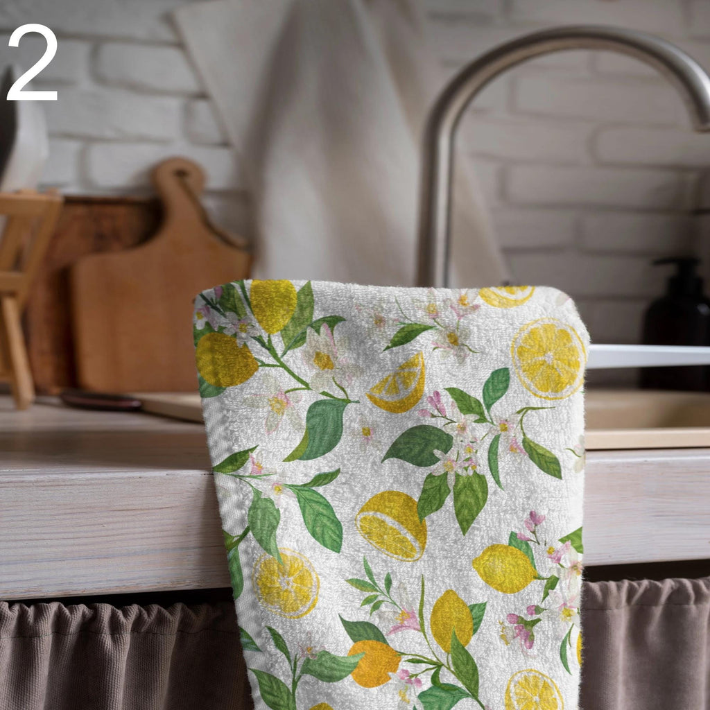 Lemon Tea Towels, Lemon Floral Printed Tea Towel, Yellow Lemon Kitchen Towel Decor, Kitchen Lemon Hand Towel, Summer Lemon Kitchen Tea Towel