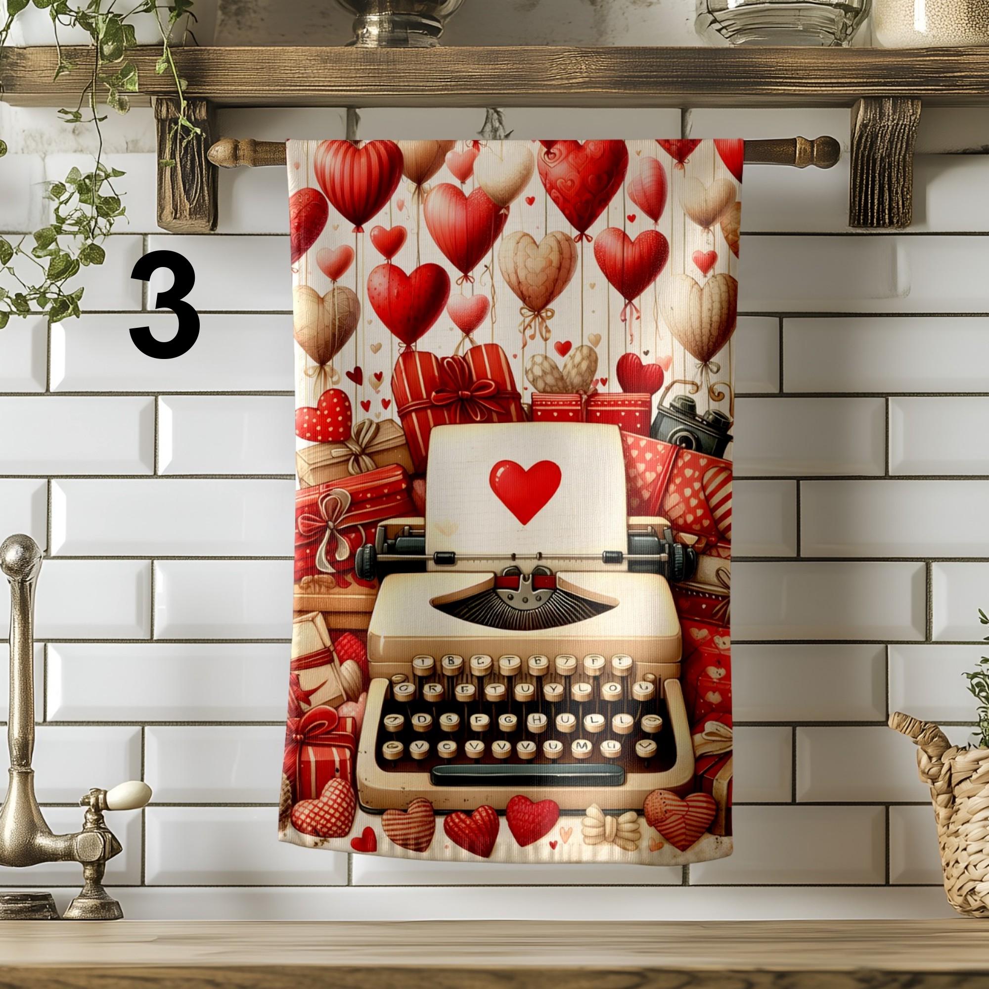 Valentine's Day Tea Towels, Love Themed Dish Towels, Red Hearts Kitchen Towel, Valentine's Day Gifts Tea Towel, Romantic Kitchen Decor