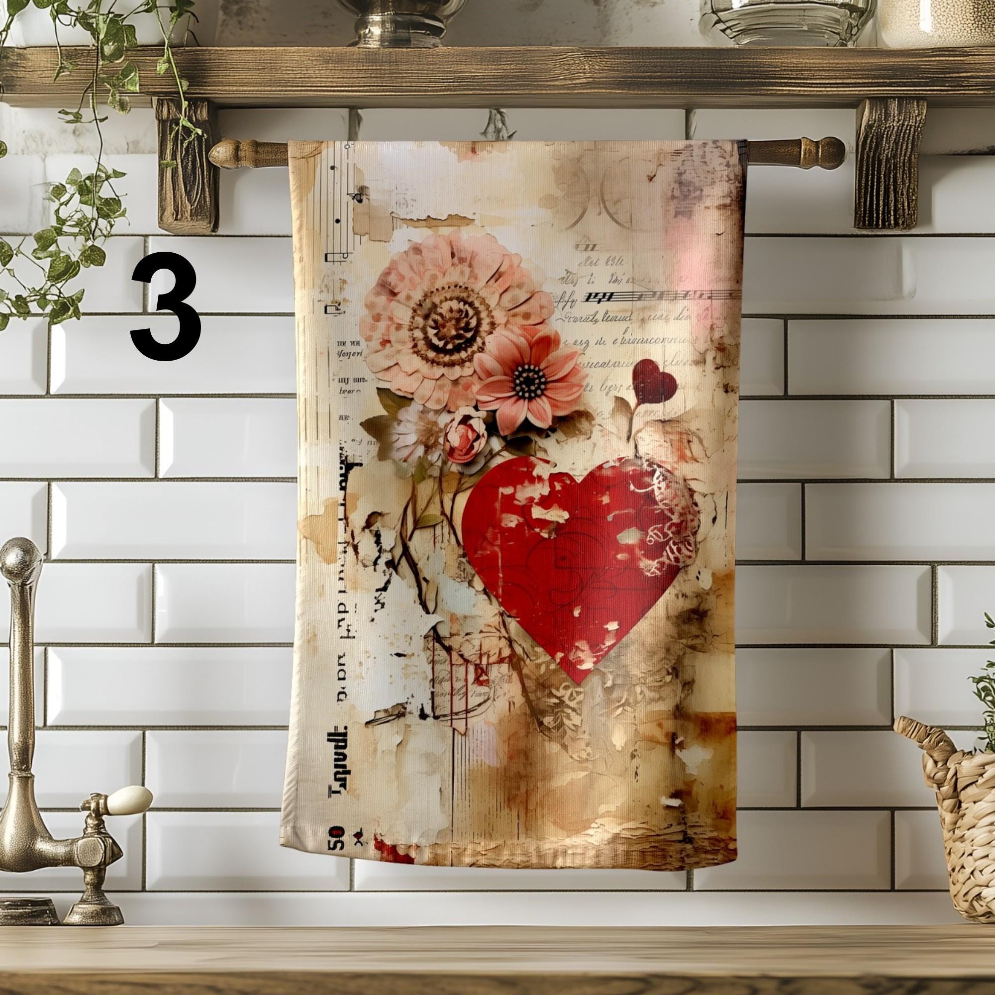 Red Hearts Kitchen Towel, Valentine's Day Tea Towels, Love Themed Dish Towels, Decorative Hearts Tea Towel, Romantic Kitchen Decor