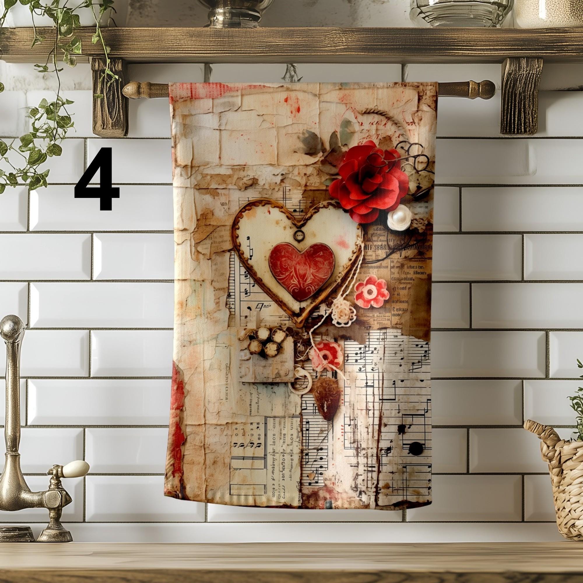 Red Hearts Kitchen Towel, Valentine's Day Tea Towels, Love Themed Dish Towels, Decorative Hearts Tea Towel, Romantic Kitchen Decor