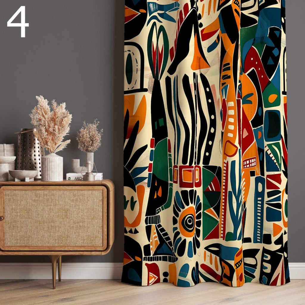 Retro Window Curtain, Mid-Century Blackout Curtain, 70s Hippie Abstract Curtains, Retro Boho Print Curtains, 70s Boho Curtains, MCM Drapery