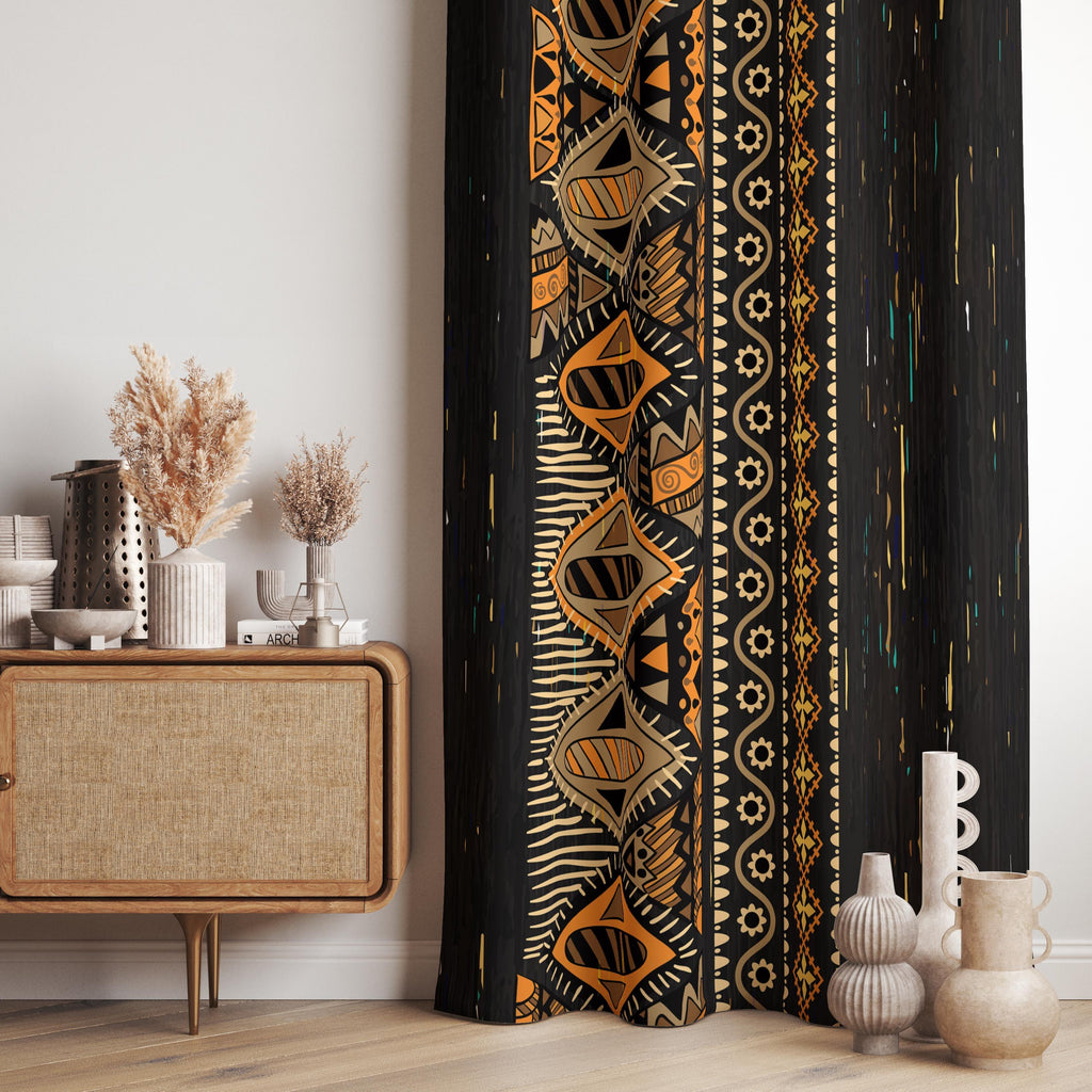 Ethnic Authentic Curtains, Tribal Curtains, African Mudcloth Blackout Curtain, Ethnic African Grommet Curtain, Ethnic Abstract Print Drapes