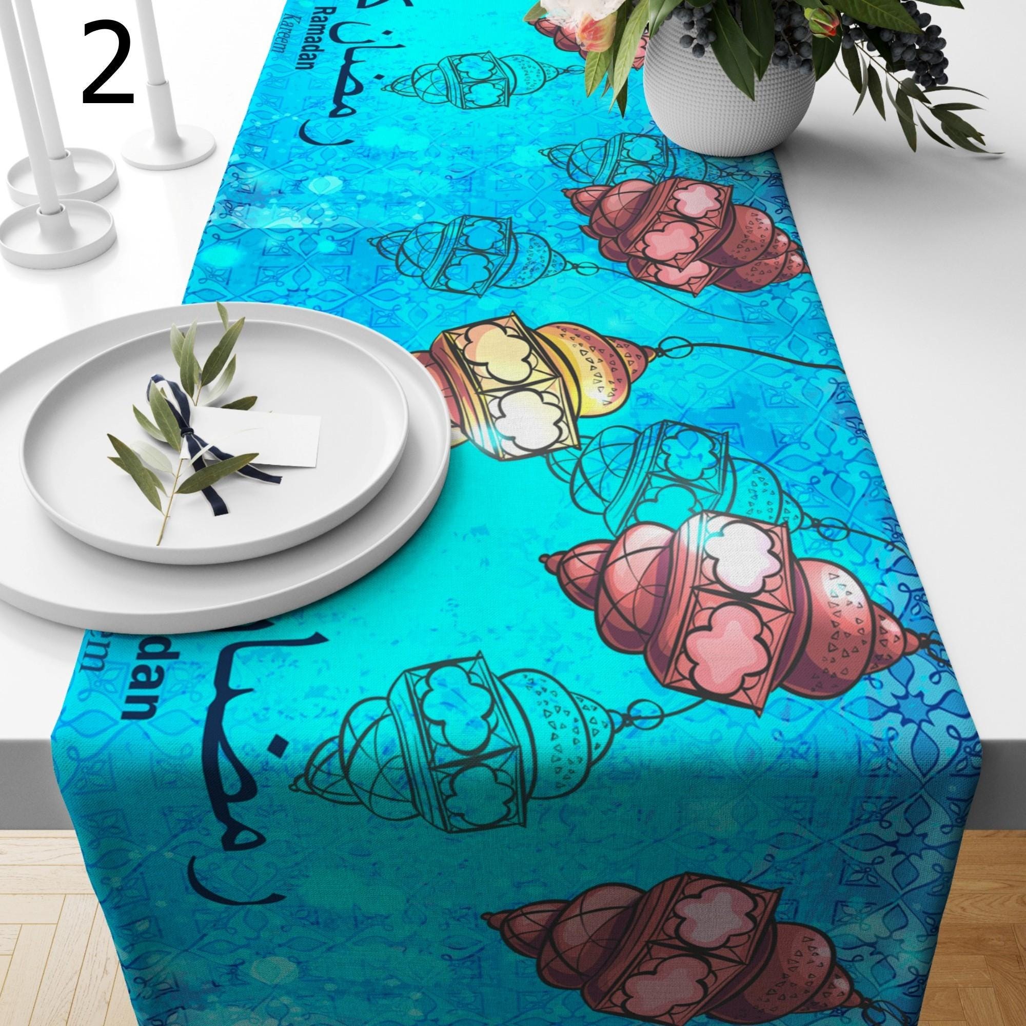 Ramadan Teal Table Runners, Eid Ramadan Table Runner, Islamic Table Runner, Ramadan Kareem Runners, Muslim Turquoise Table Decor
