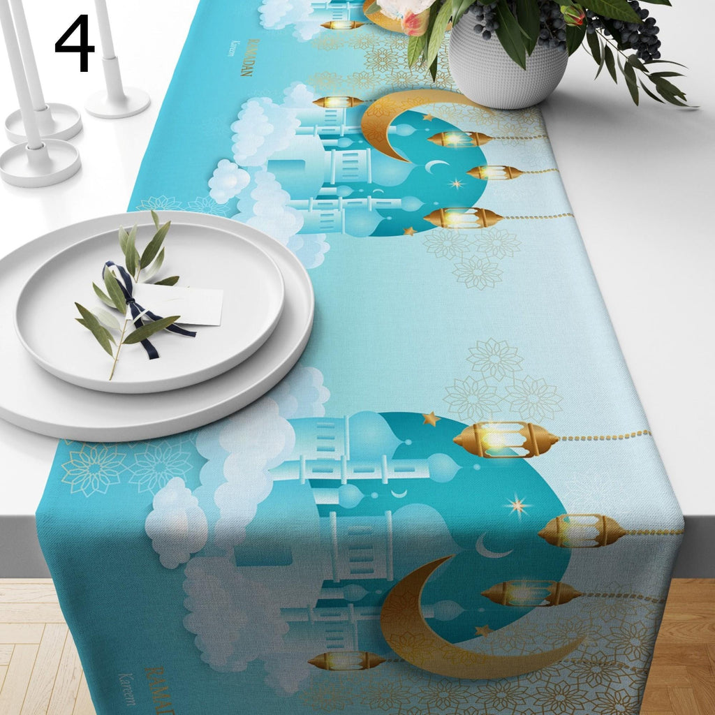 Ramadan Teal Table Runners, Eid Ramadan Table Runner, Islamic Table Runner, Ramadan Kareem Runners, Muslim Turquoise Table Decor