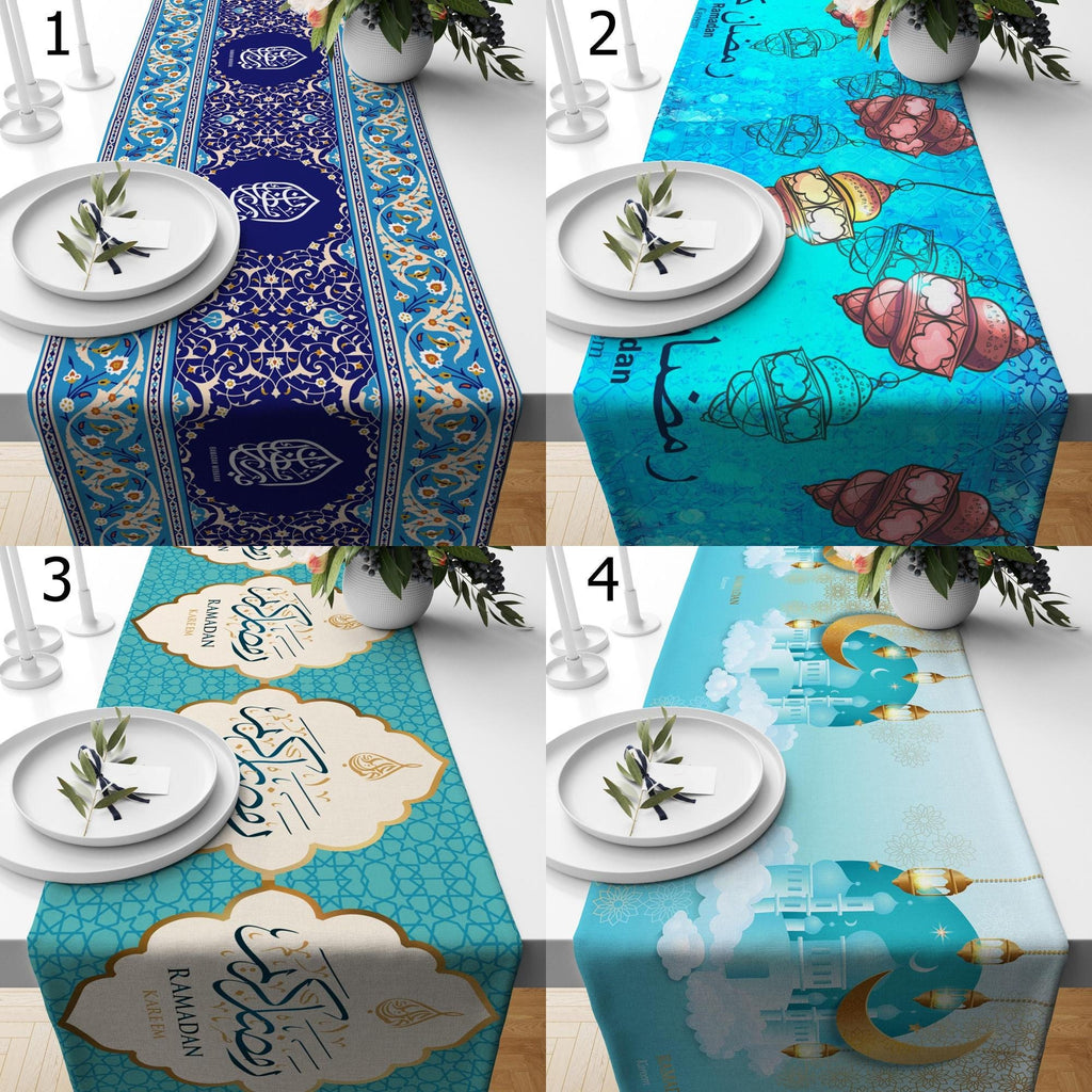 Ramadan Teal Table Runners, Eid Ramadan Table Runner, Islamic Table Runner, Ramadan Kareem Runners, Muslim Turquoise Table Decor