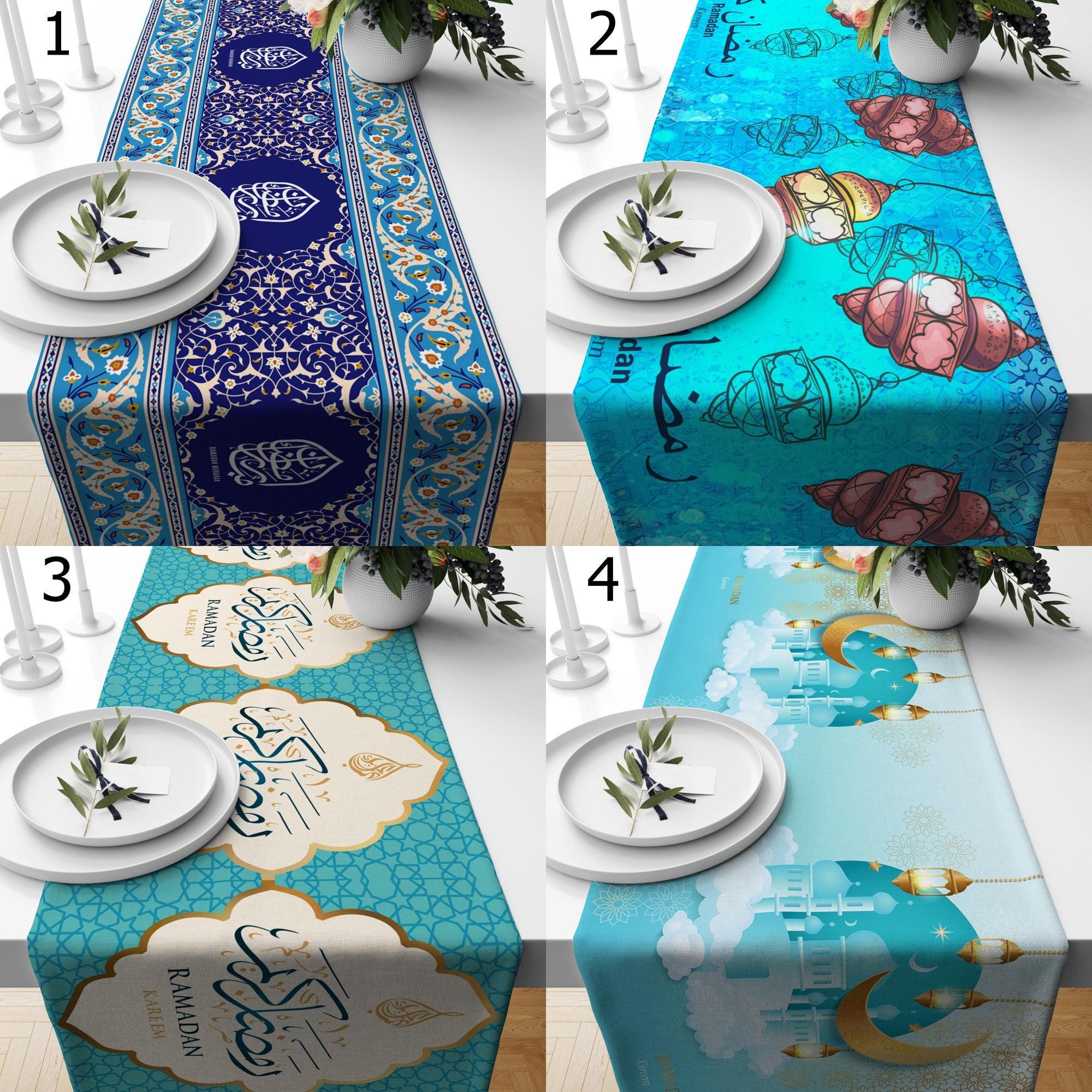 Ramadan Teal Table Runners, Eid Ramadan Table Runner, Islamic Table Runner, Ramadan Kareem Runners, Muslim Turquoise Table Decor