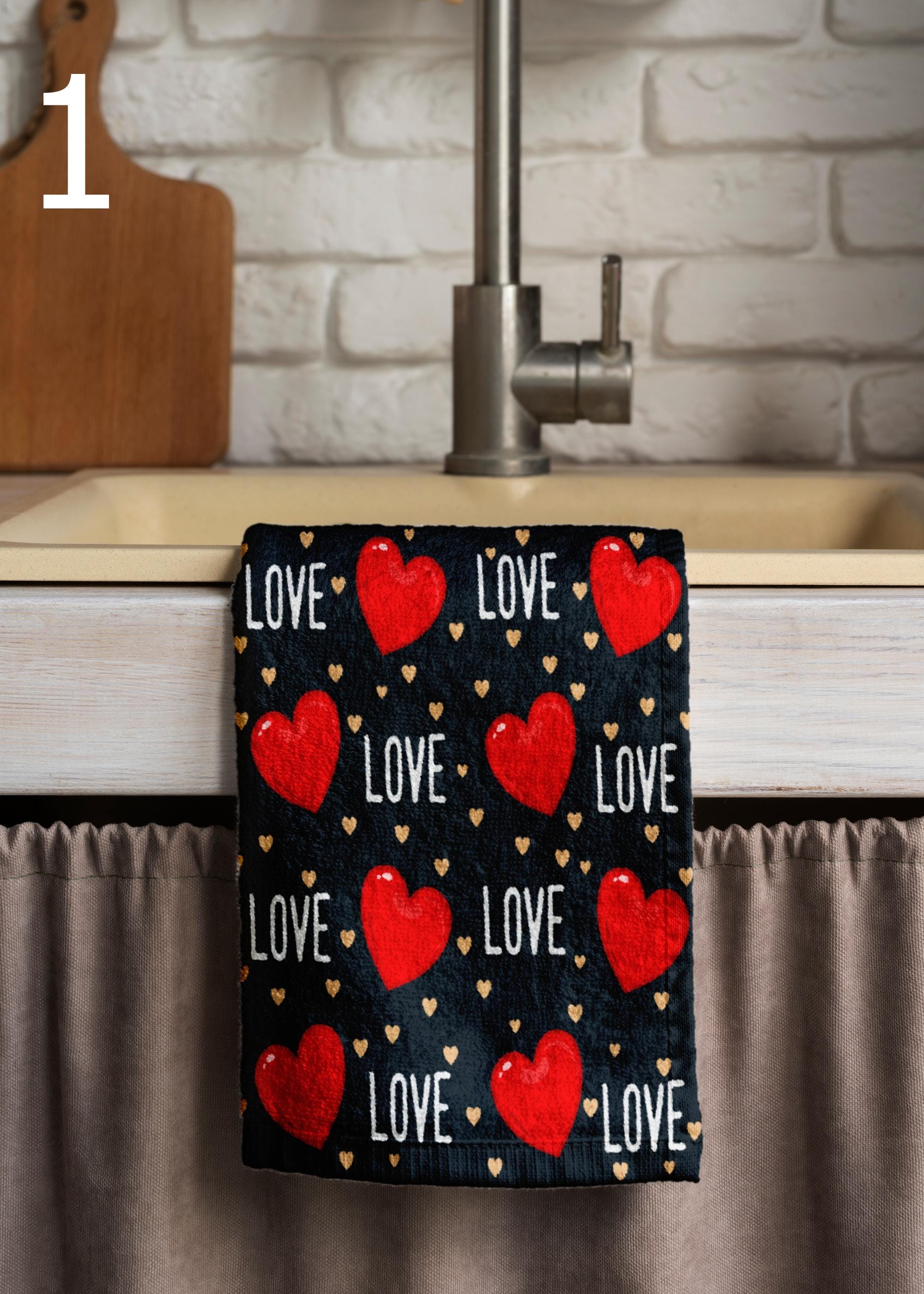 Red Hearts Dish Towel, Love Kitchen Towels, Valentine's Day Tea Towels, Romantic Hand Towel, Valentine's Days Kitchen Gifts, Gift For Lover