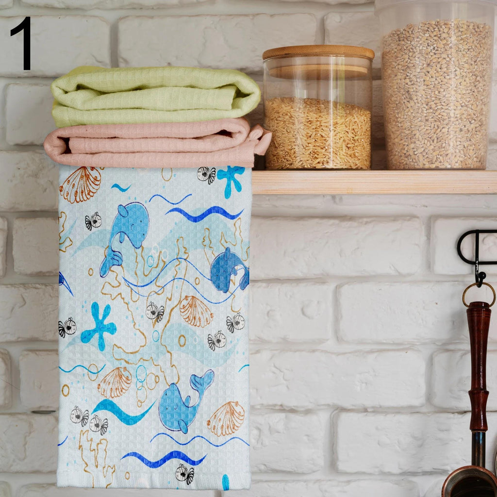 Starfish Printed Hand Towel, Sea Life Kitchen Towels, Nautical Tea Towels, Crab Patterned Kitchen Towel, Marine Dish Towels
