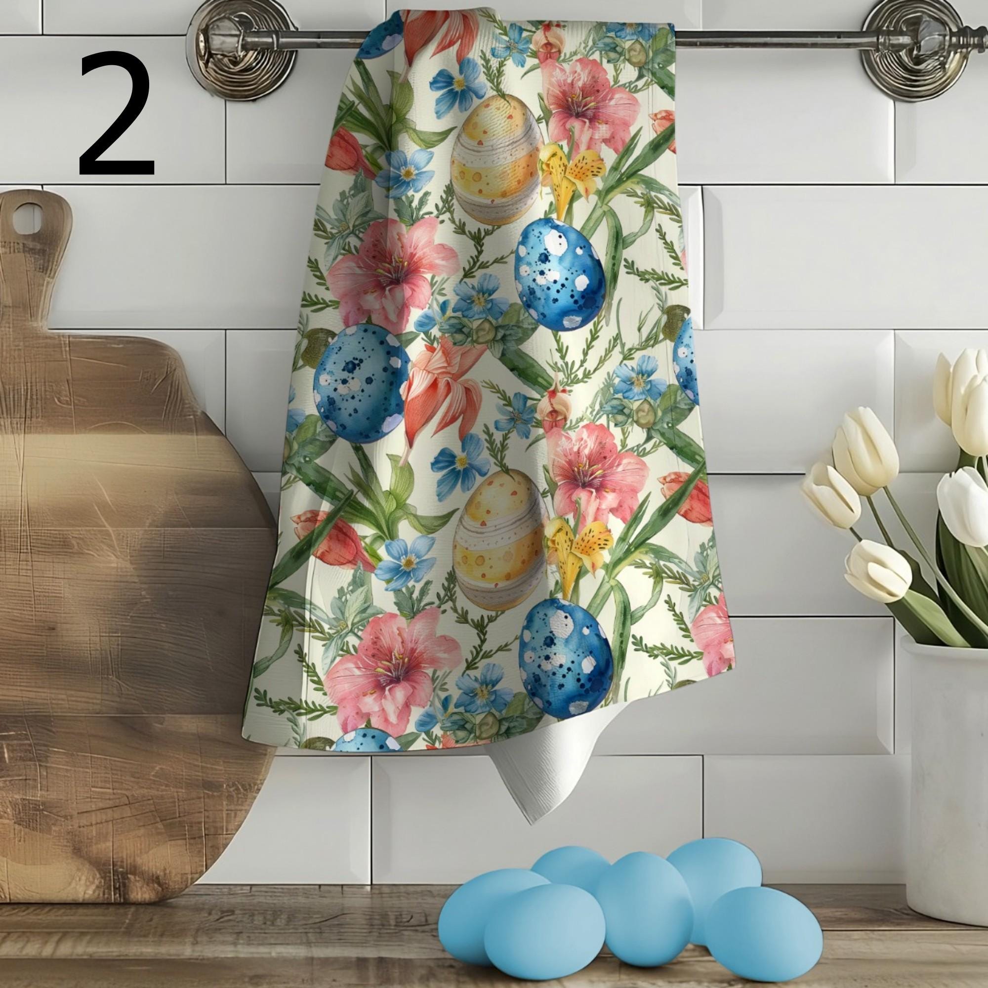 Easter Floral Tea Towels, Easter Bunny Dish Towel, Decorative Easter Hand Towel, Spring Kitchen Towels, Easter Spring Kitchen Decor