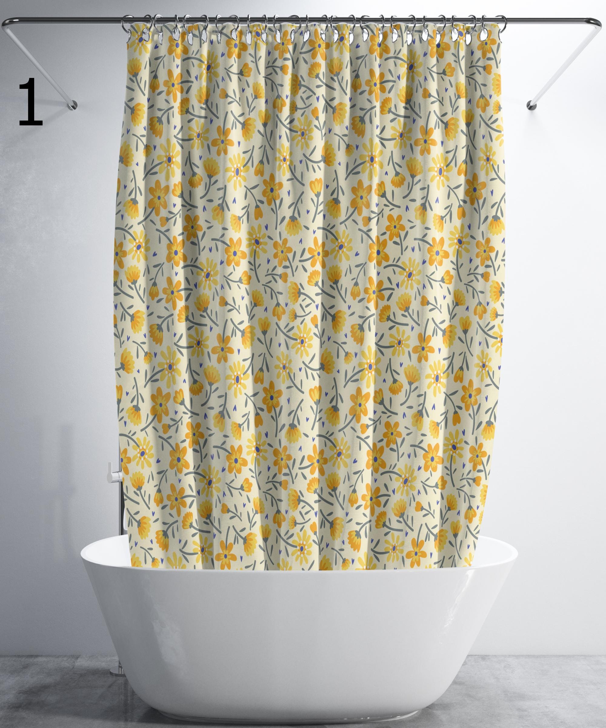 Floral Shower Curtains, Modern Vintage Floral Printed Shower Curtain, Floral Bath Waterproof Drapes, Wildflowers Bathroom Shower Curtains