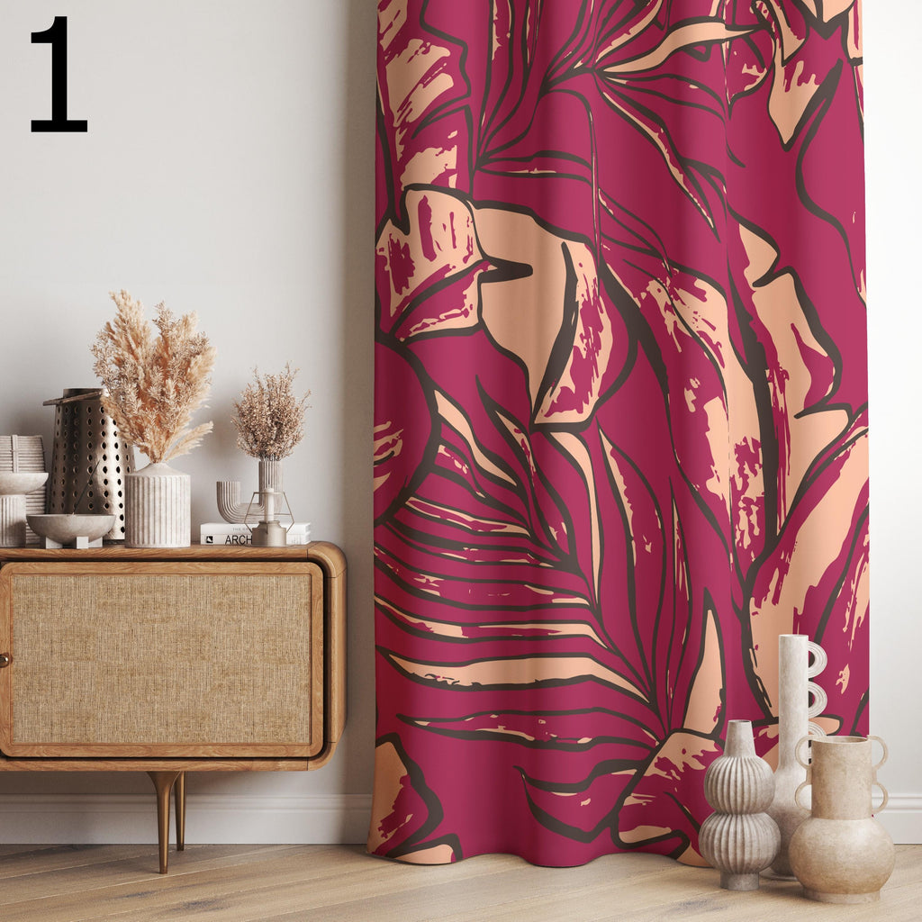 Colorful Tropical Curtains, Artistic Jungle Drapes, Vibrant Botanical Window Panels, Bold Exotic Leaf Curtains