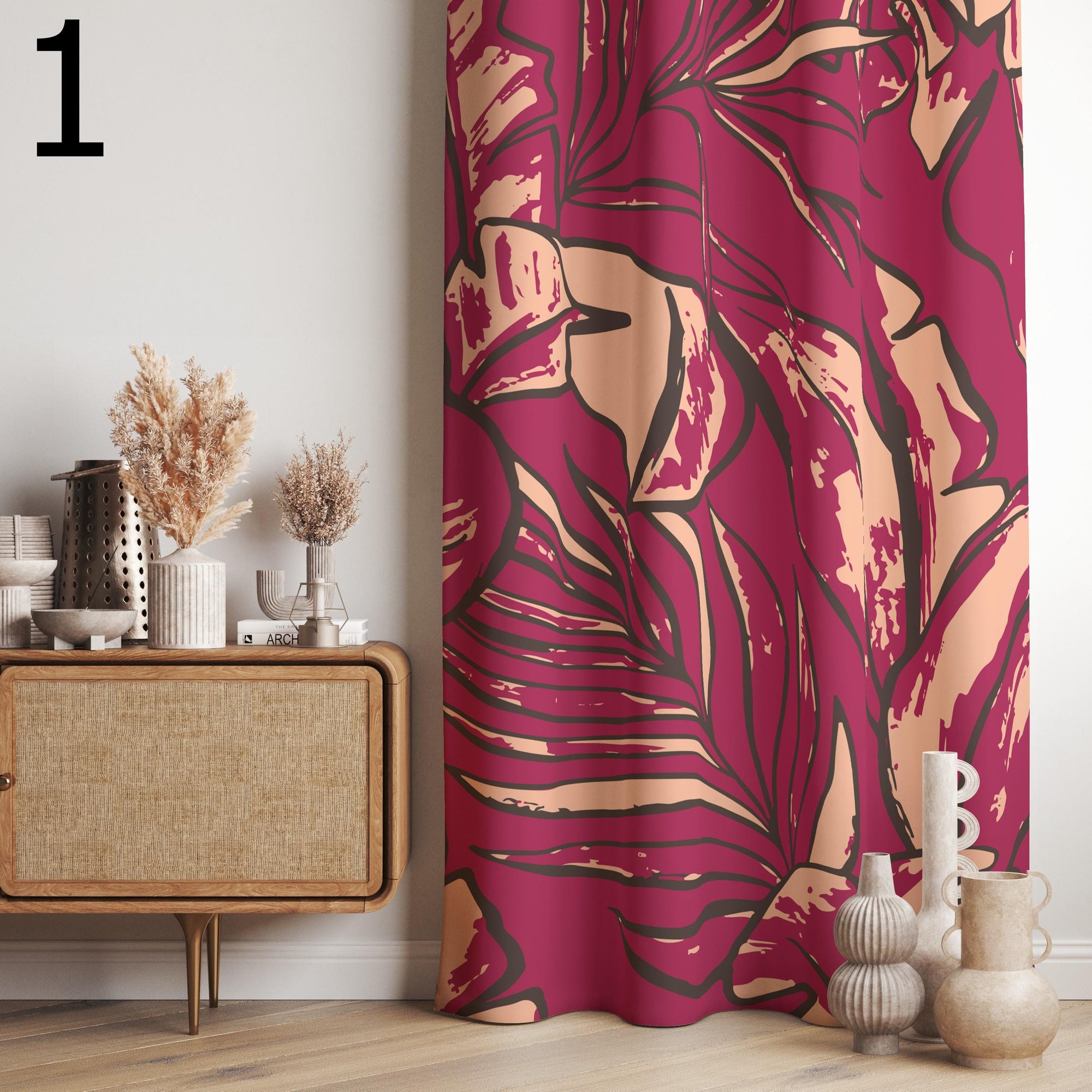 Colorful Tropical Curtains, Artistic Jungle Drapes, Vibrant Botanical Window Panels, Bold Exotic Leaf Curtains