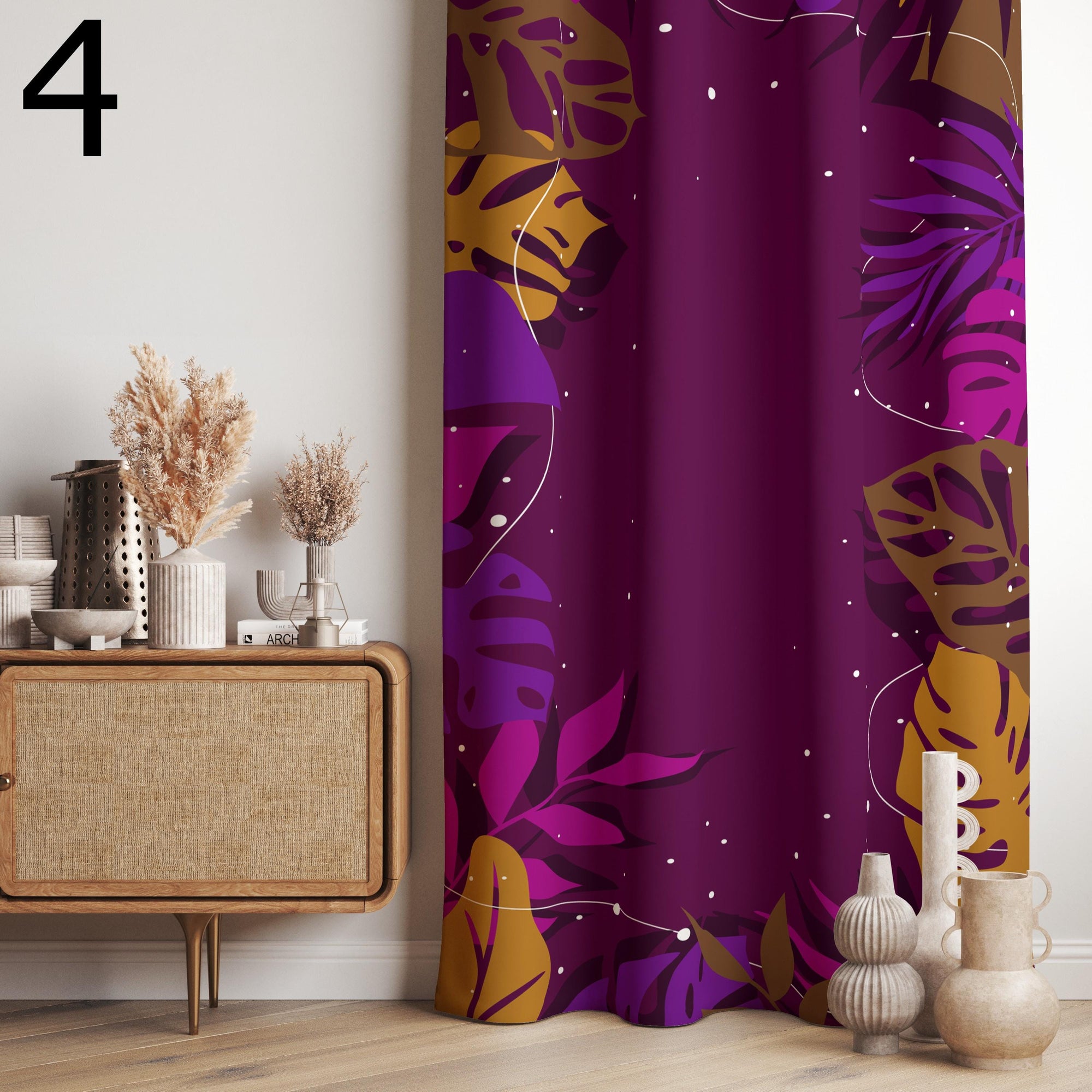 Colorful Tropical Curtains, Artistic Jungle Drapes, Vibrant Botanical Window Panels, Bold Exotic Leaf Curtains