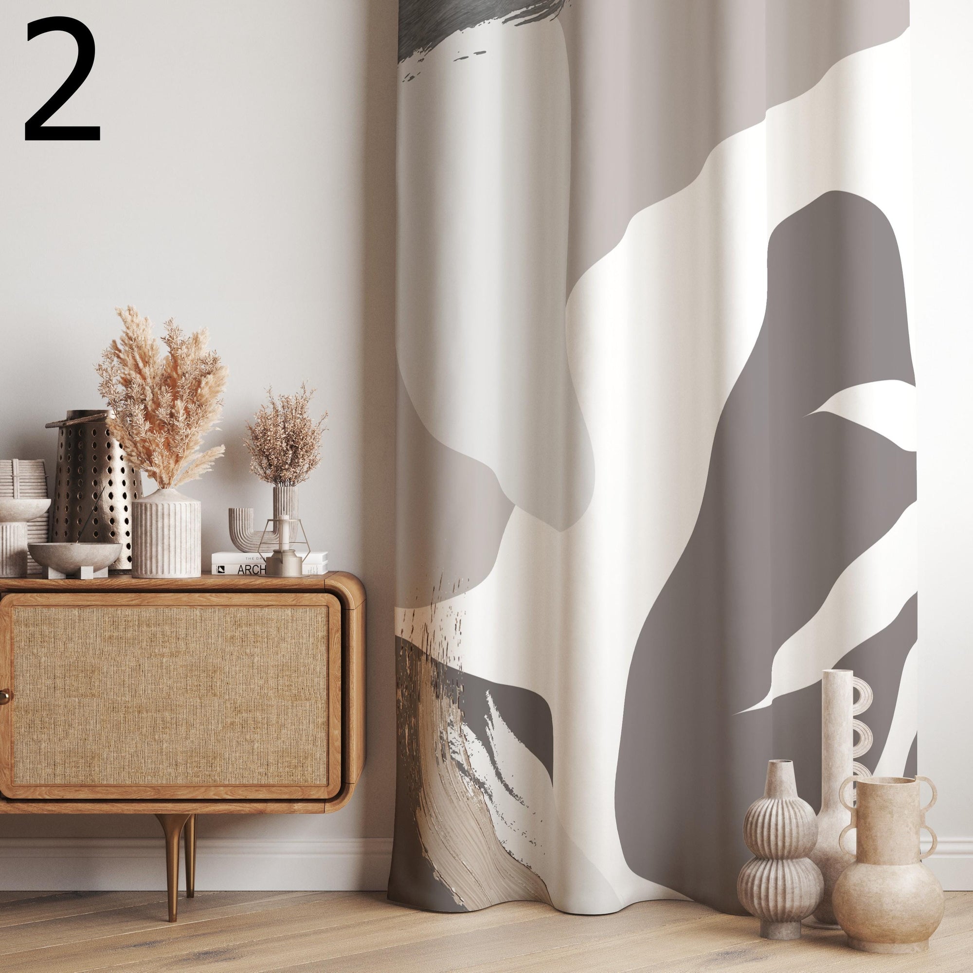 Modern Abstract Curtains, Mid-Century Inspired Organic Shape Drapes, Contemporary Minimal Window Panels, Earthy Color Curtains