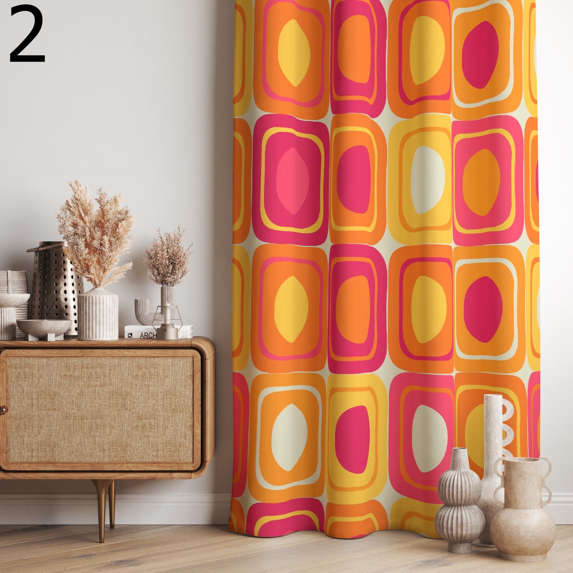 Modern Vintage Yellow Floral Curtain, Yellow Floral Curtain, Floral Grommet Mid Century Printed Curtains, Country Chic Flowers Drapes