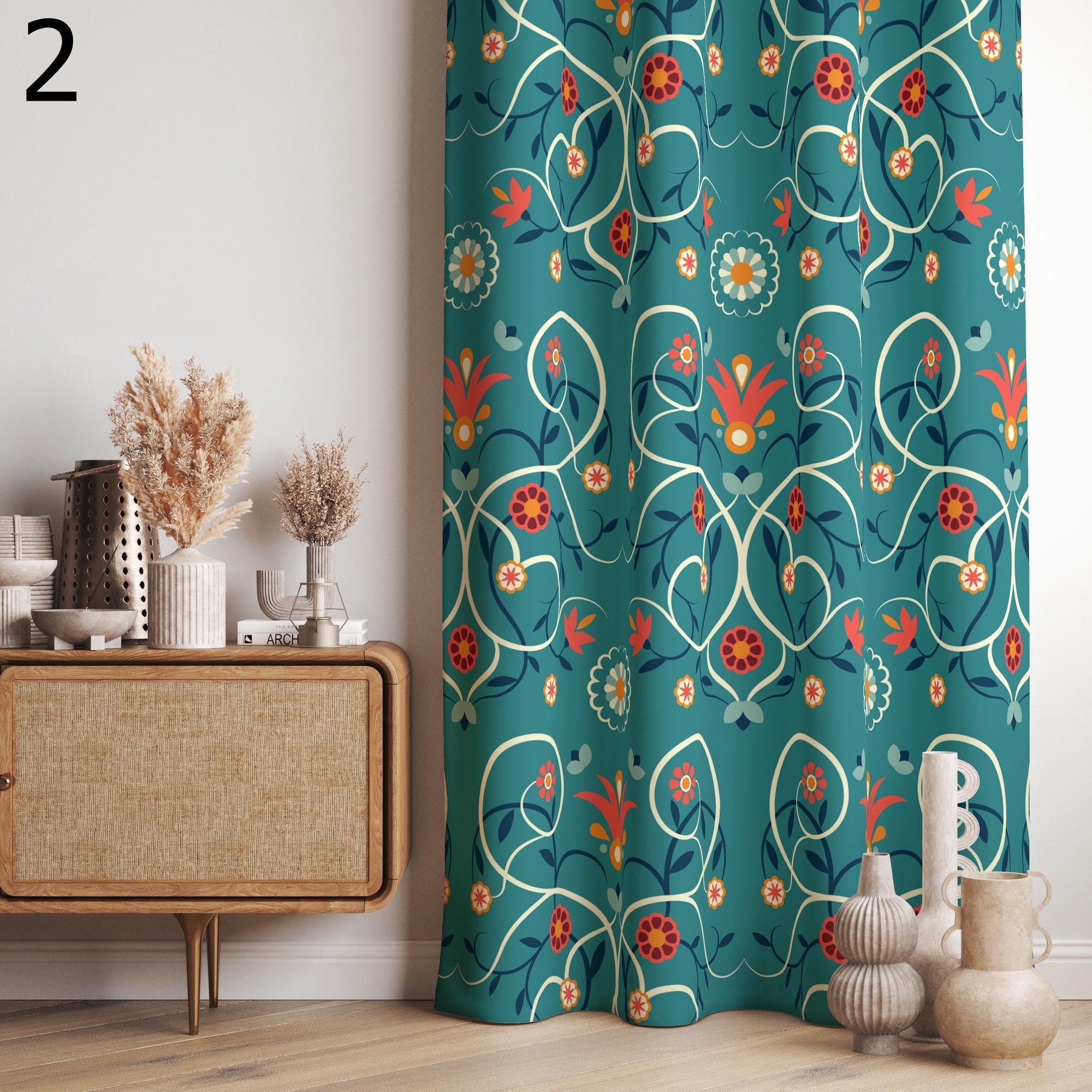 Retro Vintage Style Curtain Panels, Mid Century Curtains, Vintage Floral Curtains, Retro Floral Curtain, 70s Retro Grommet Curtain