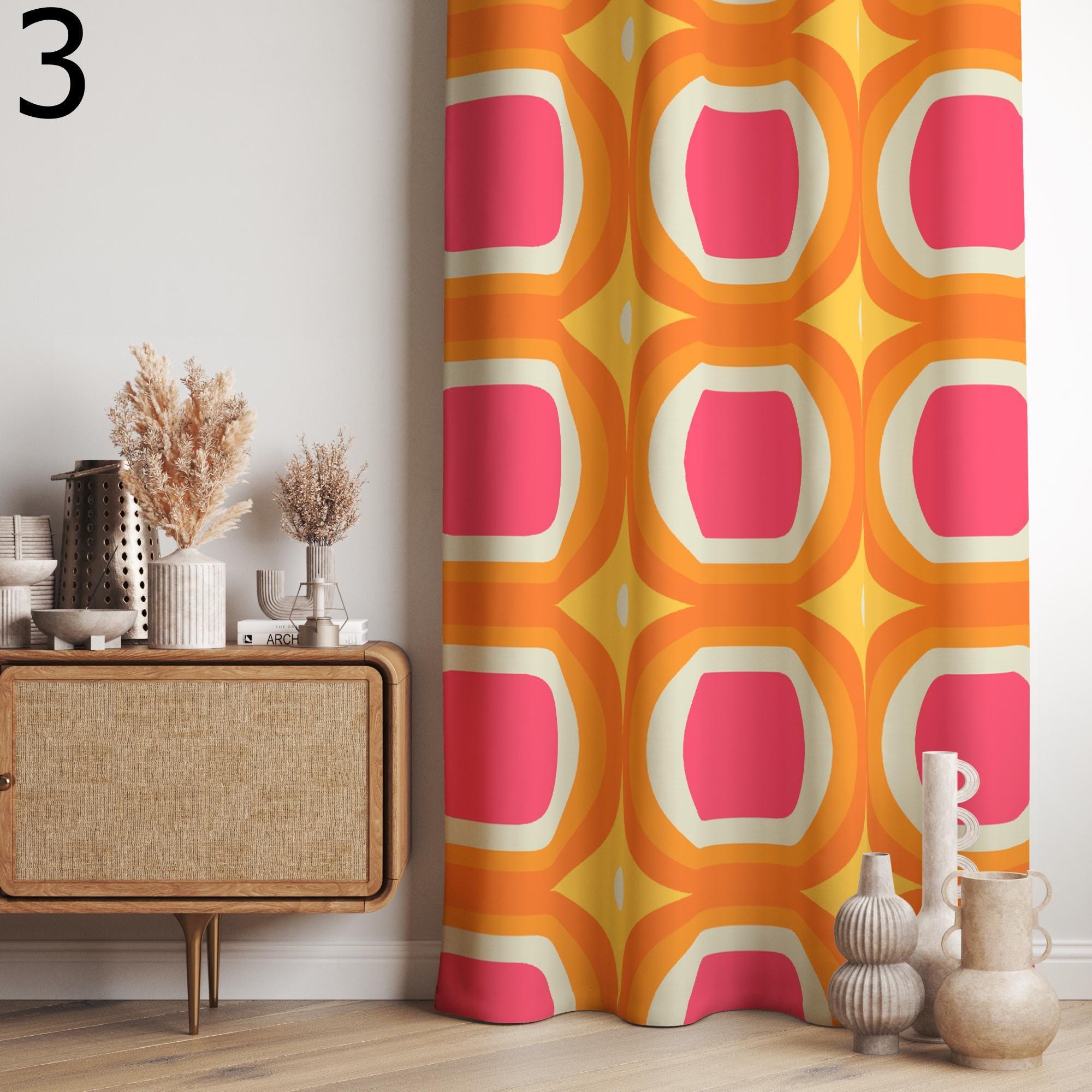 Modern Vintage Yellow Floral Curtain, Yellow Floral Curtain, Floral Grommet Mid Century Printed Curtains, Country Chic Flowers Drapes