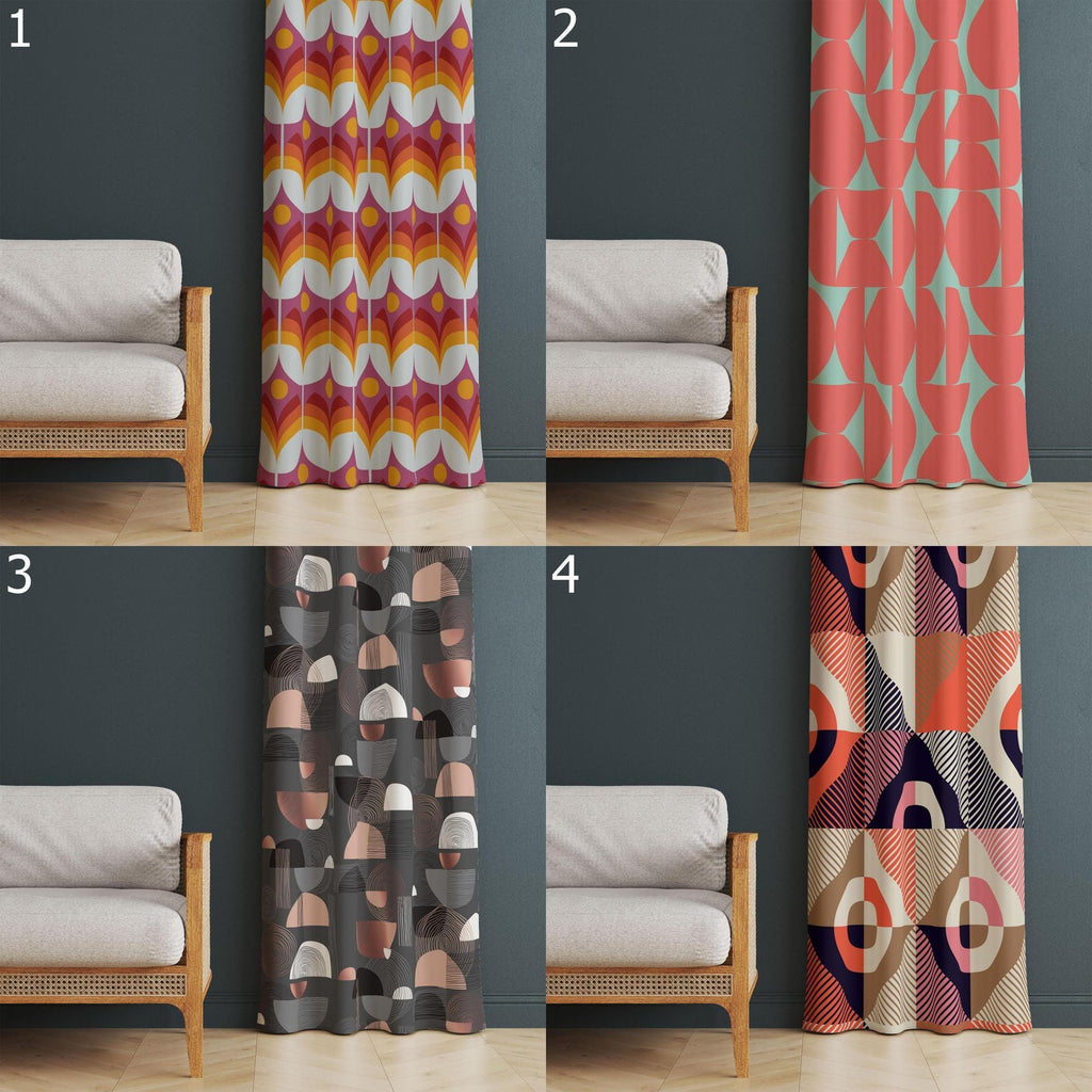 Mid-Century Modern Curtains, Retro Geometric Window Panels, Mod Curtain Panels, 70s 80s 90s Geometric Panels